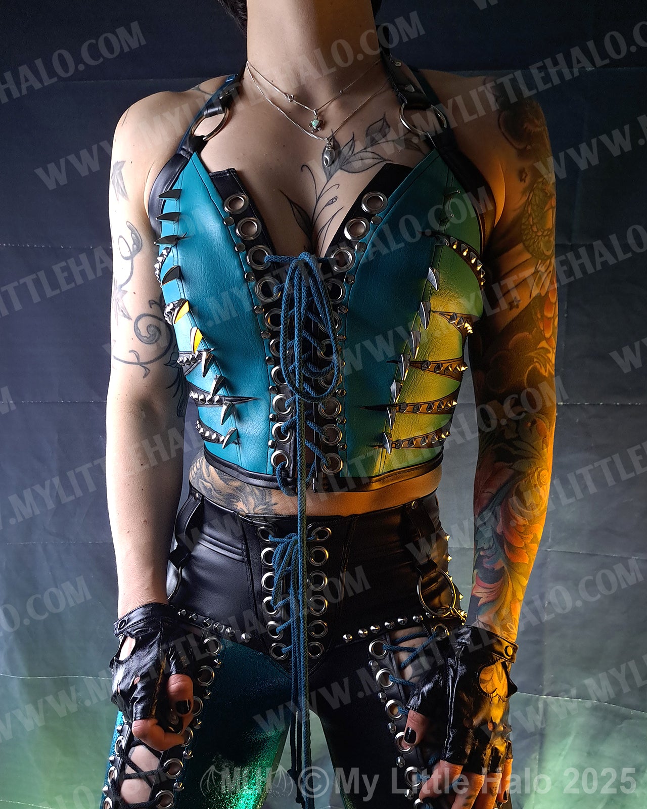 #20 Black & Teal Claw Spiked Zebra Bustier