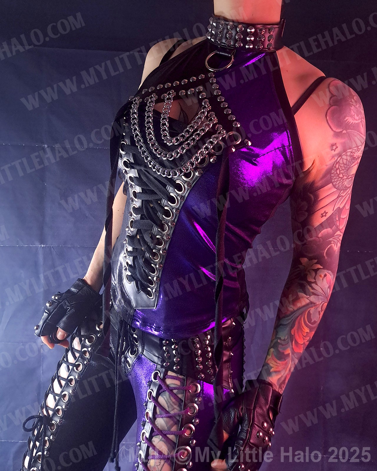 #20 Purple & Black Lace up Halter Top (04-24-12-1-020)