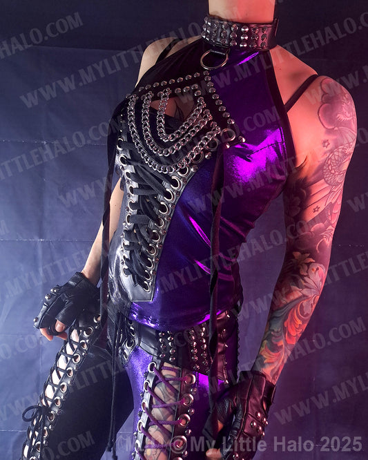 #20 Purple & Black Lace up Halter Top (04-24-12-1-020)