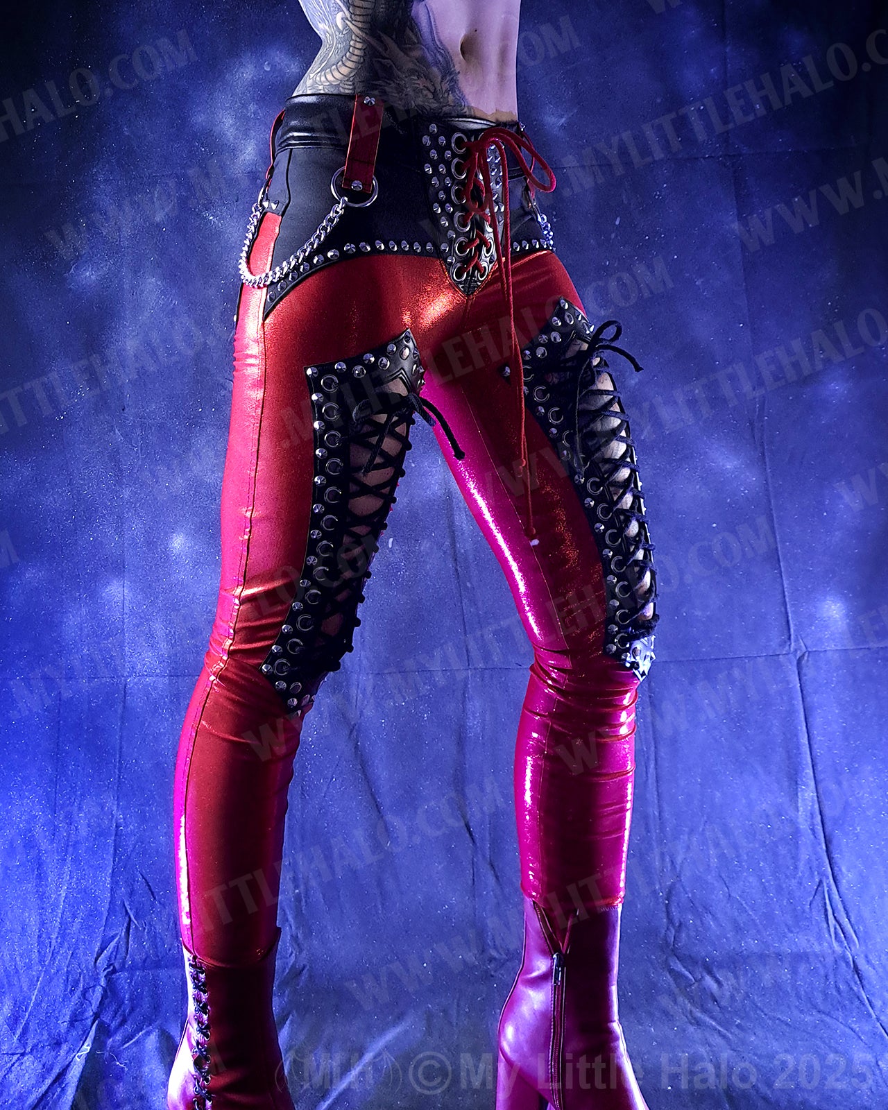 #20 Red & Black Low Waisted Thigh Lace up Pants