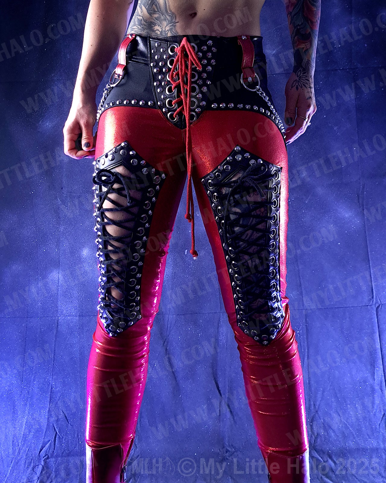 #20 Red & Black Low Waisted Thigh Lace up Pants