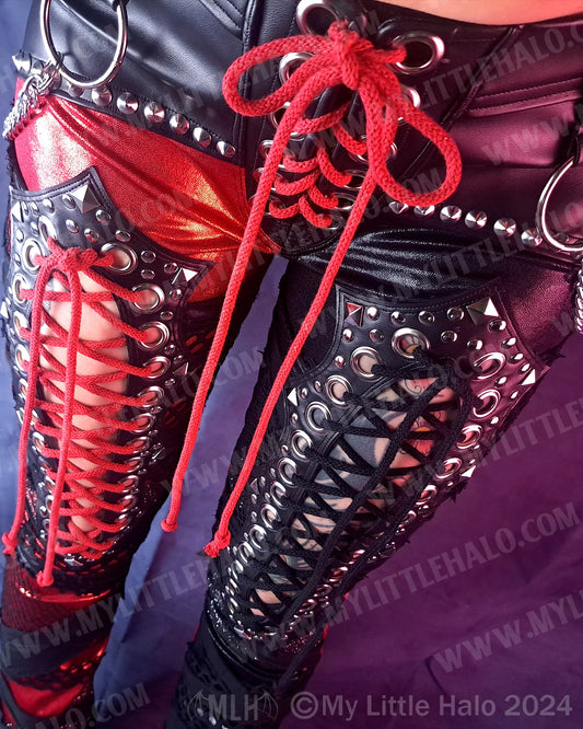 #20 Red & Black Laced Thigh Straight Leg Pants
