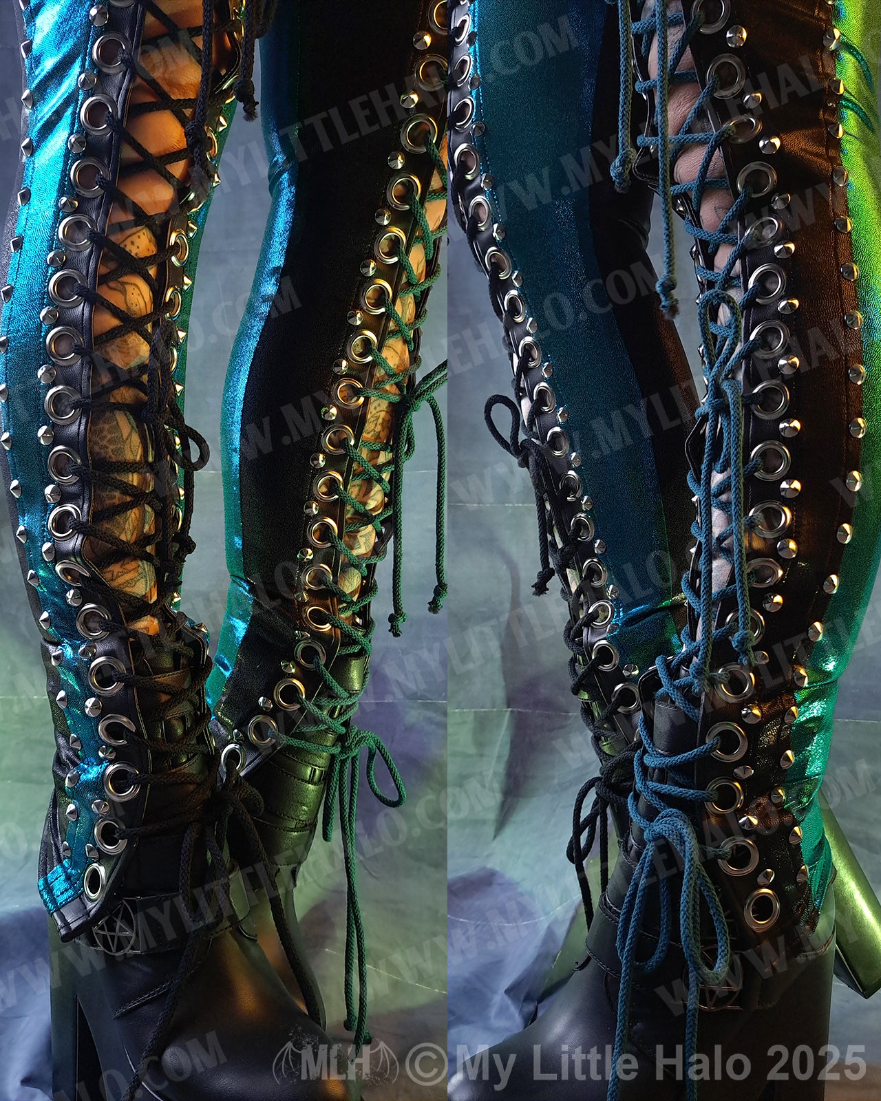 #21 Black & Teal Front Lace up Skinny Pants