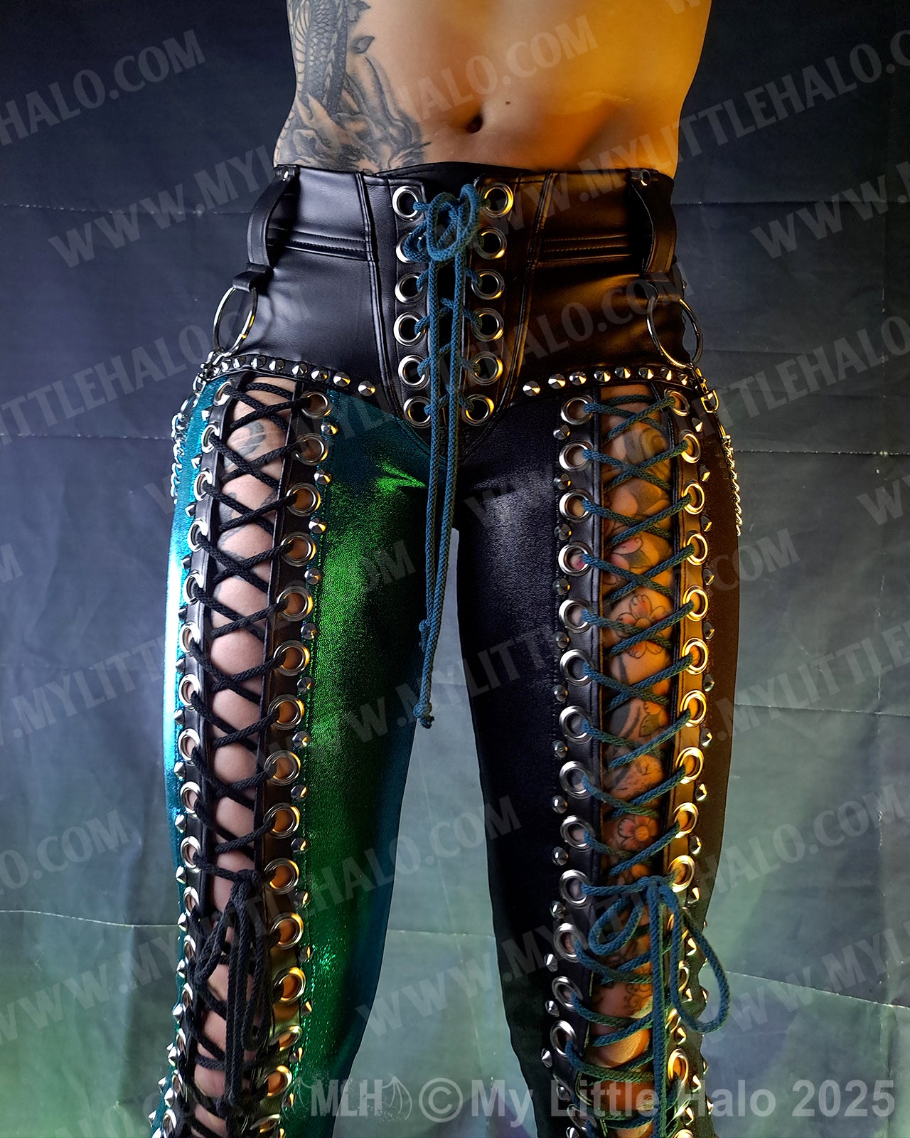 #21 Black & Teal Front Lace up Skinny Pants