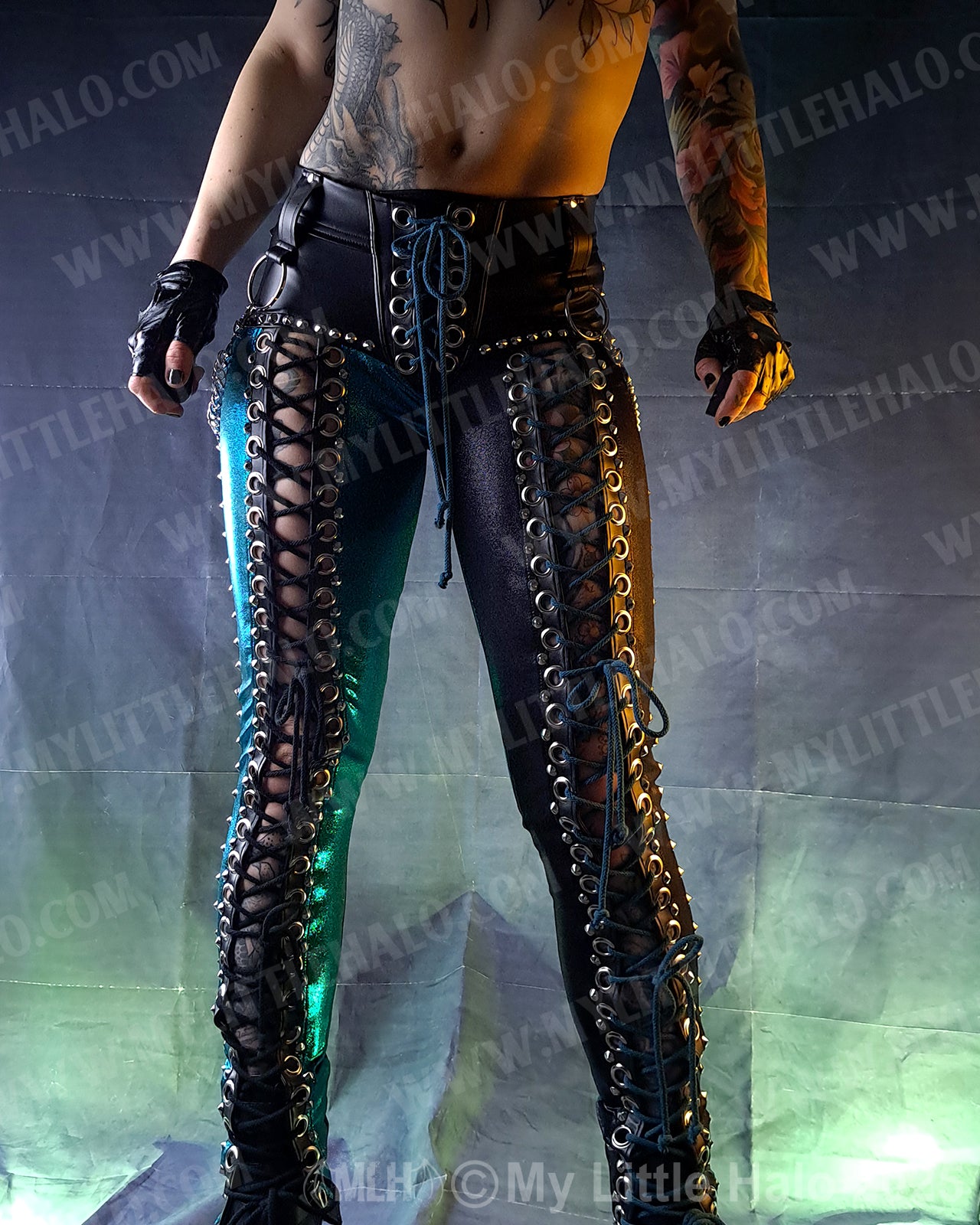 #21 Black & Teal Front Lace up Skinny Pants