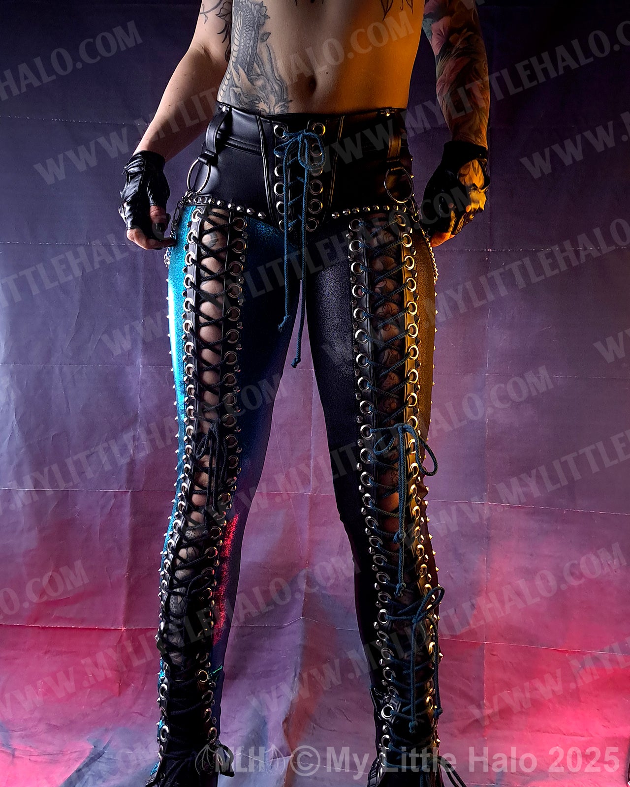 #21 Black & Teal Front Lace up Skinny Pants