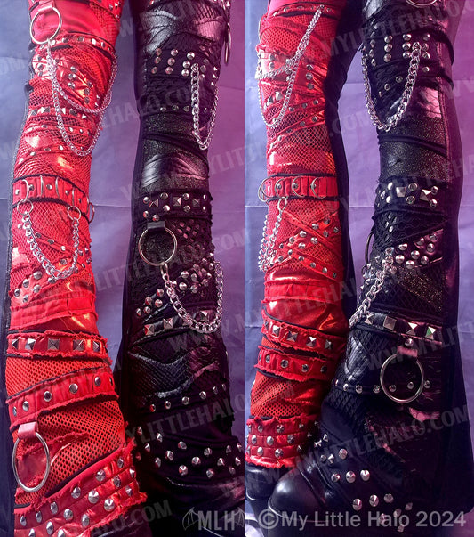 #21 High Waisted Red & Black Collage Flares