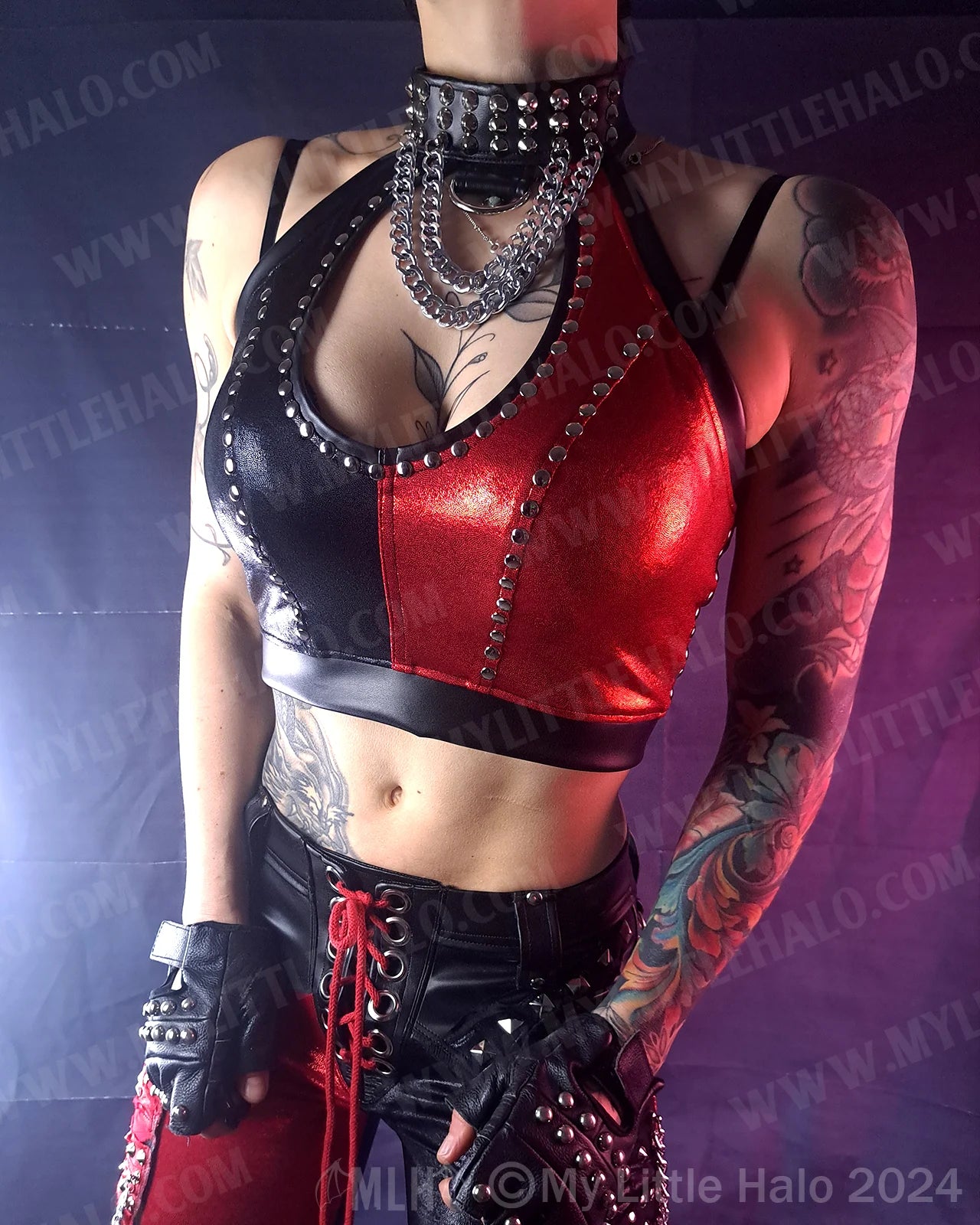 #22 Stretch Red & Black Chains & Peephole Halter-Neck (04-24-11-1-22)