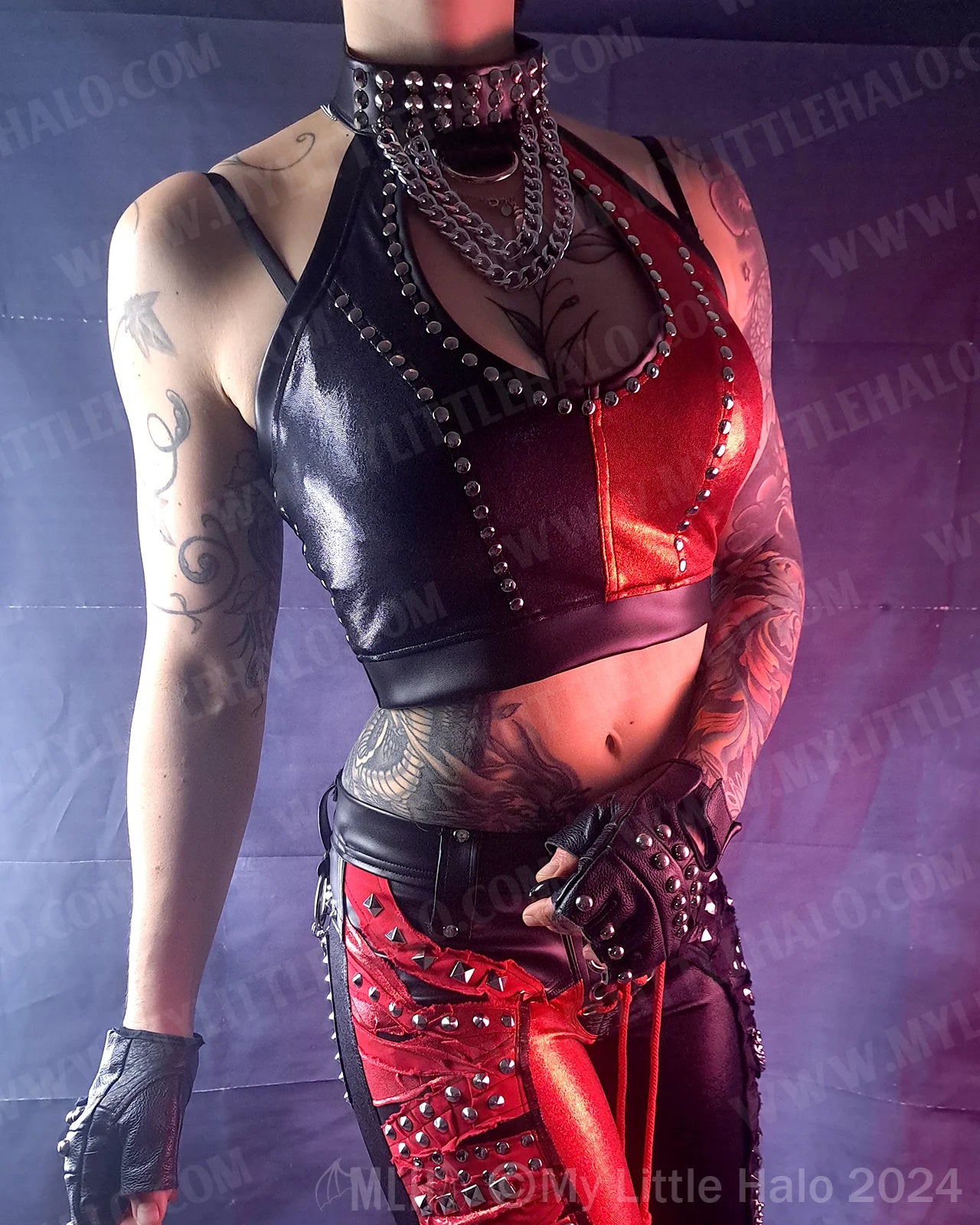 #22 Stretch Red & Black Chains & Peephole Halter-Neck (04-24-11-1-22)