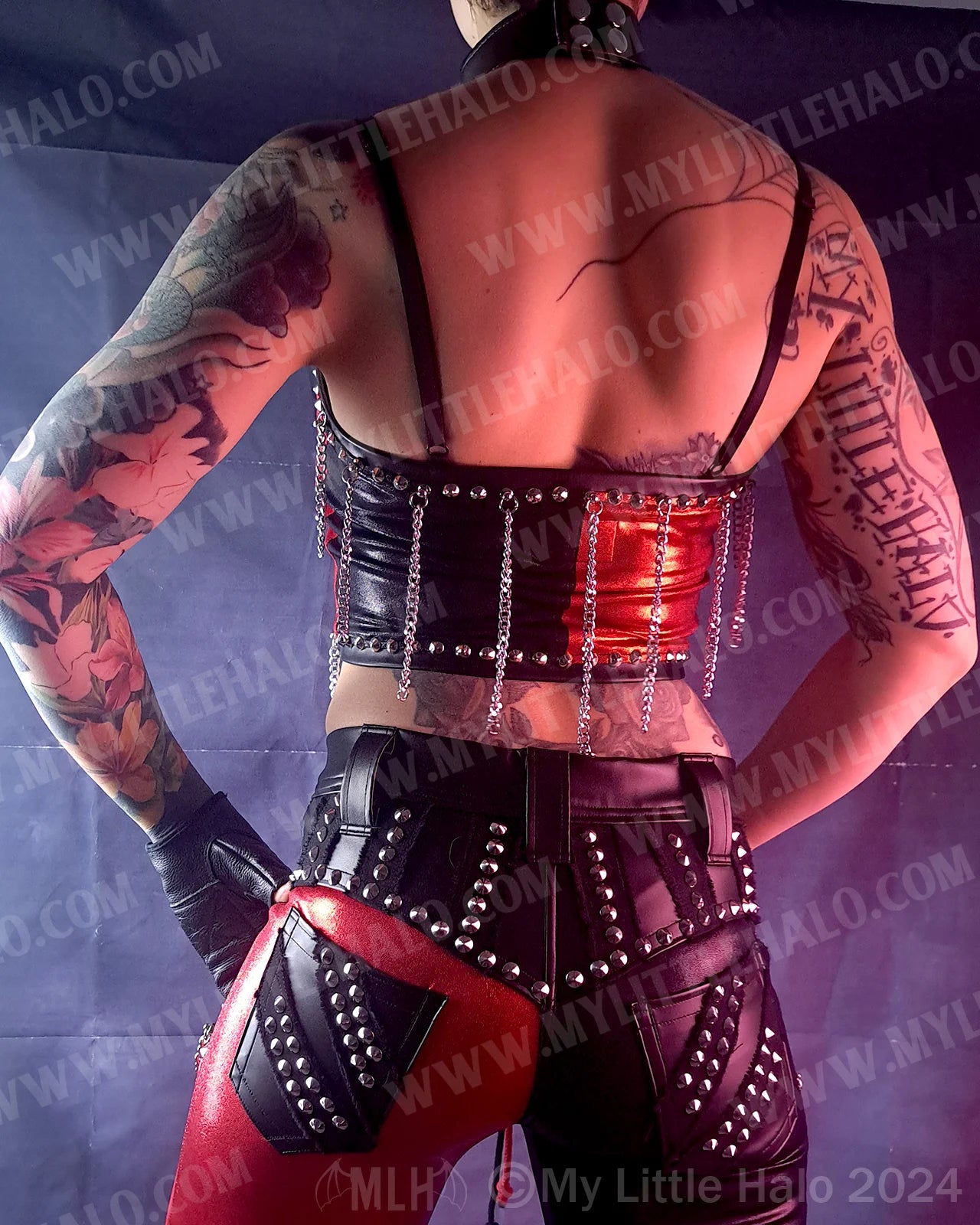 #24 Red & Black Chain Fringe Spiked Halter (02-24-11-1-24)