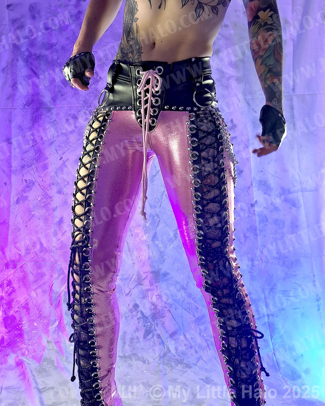 #2 Baby Pink & Black Front Lace up Pants
