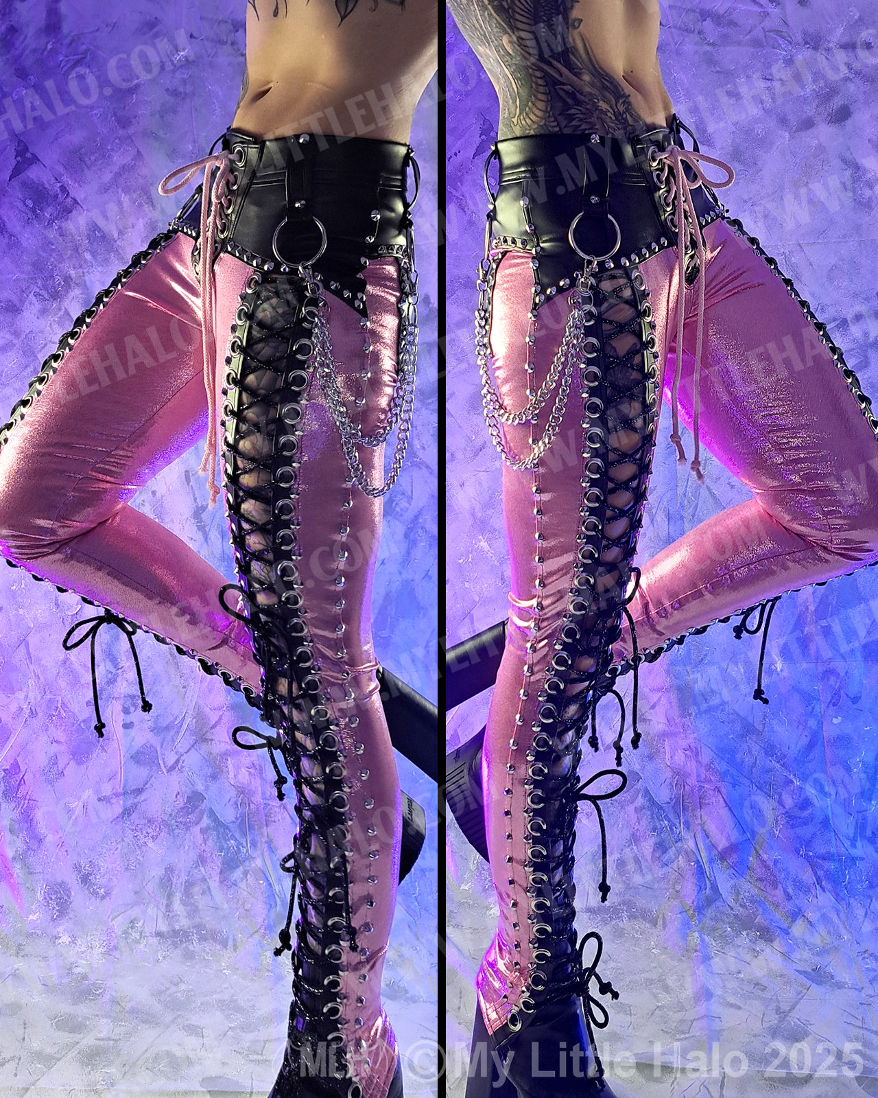 #2 Baby Pink & Black Front Lace up Pants