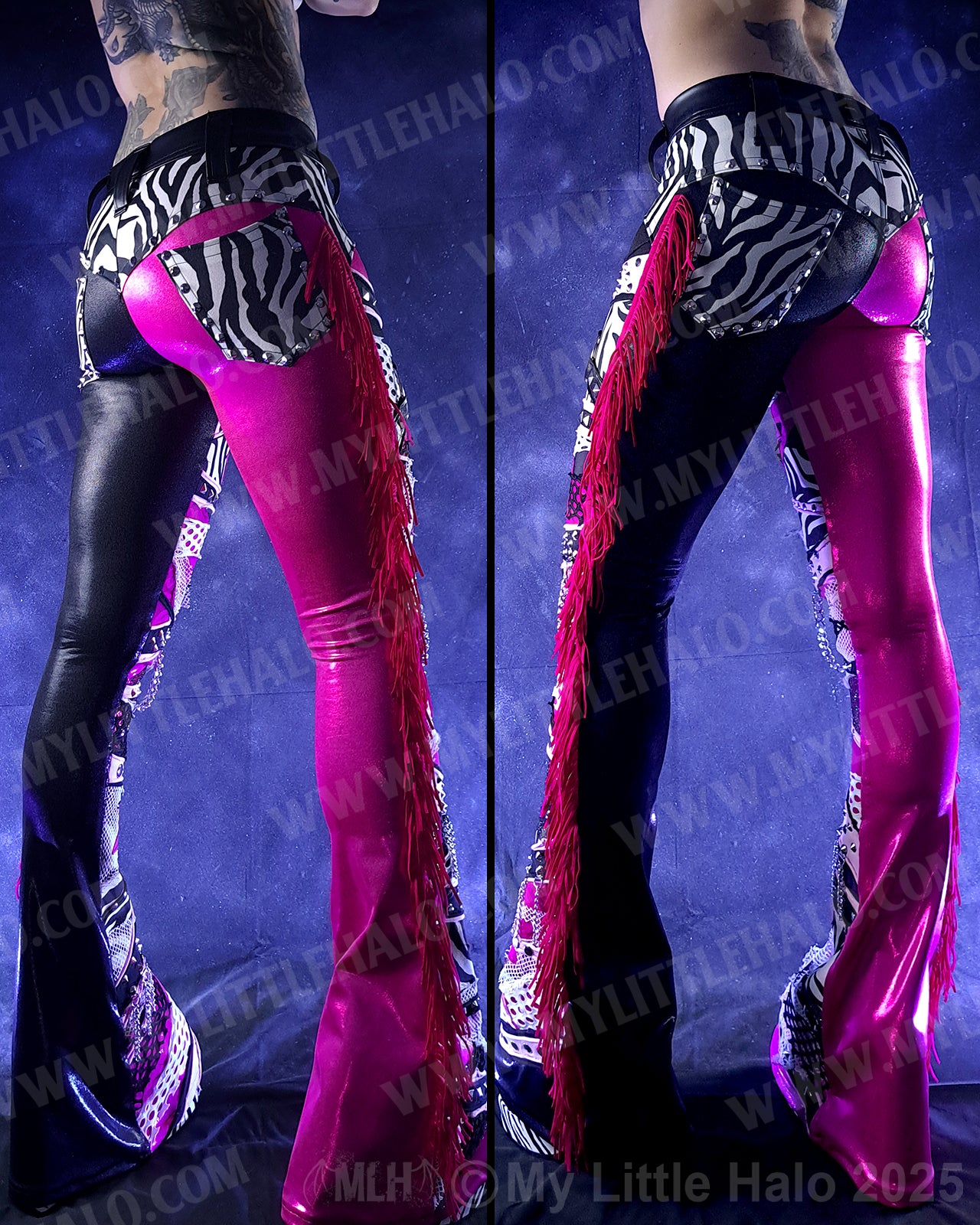 #2 Pink, Black & Zebra Print Collaged Flare Pants