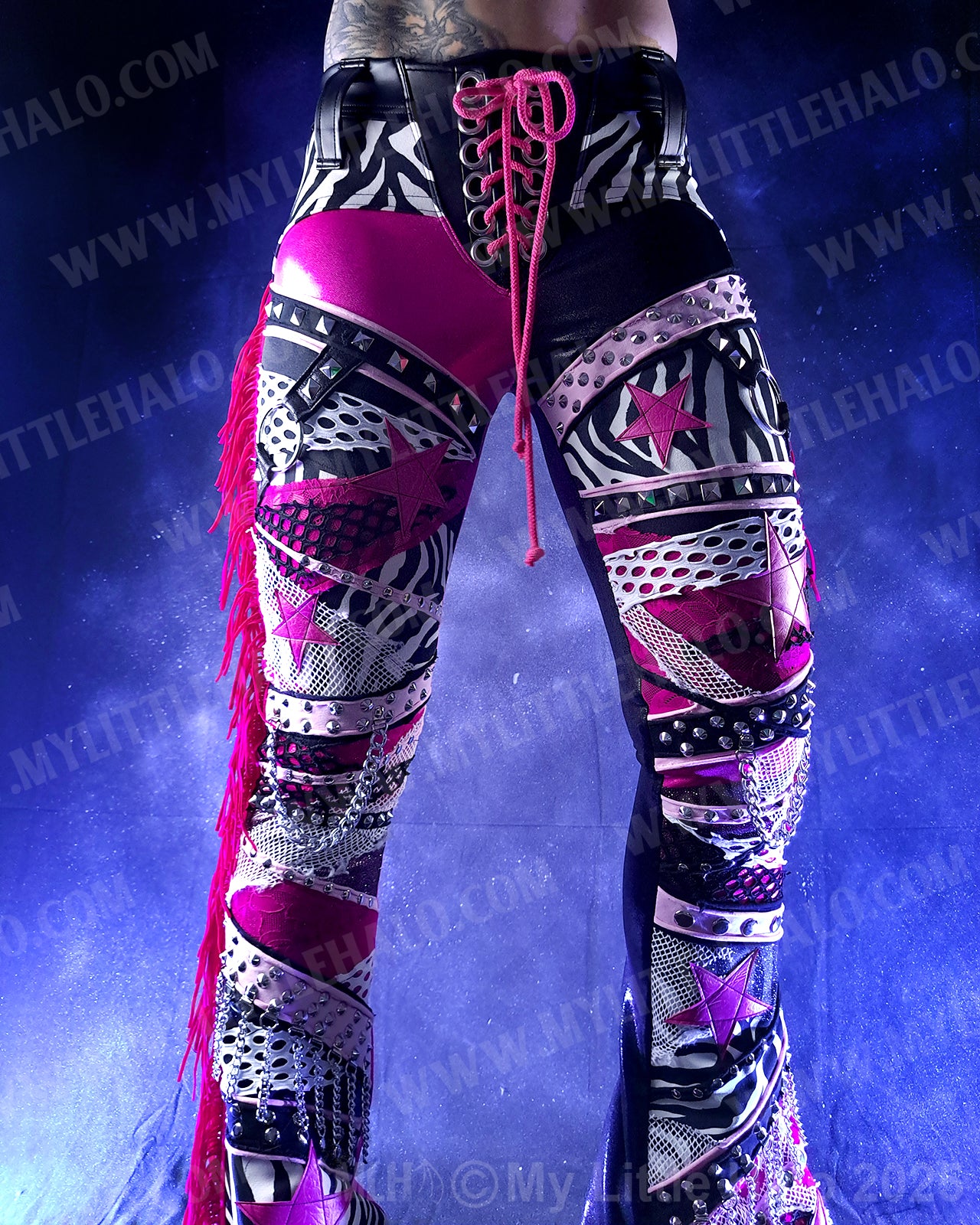#2 Pink, Black & Zebra Print Collaged Flare Pants