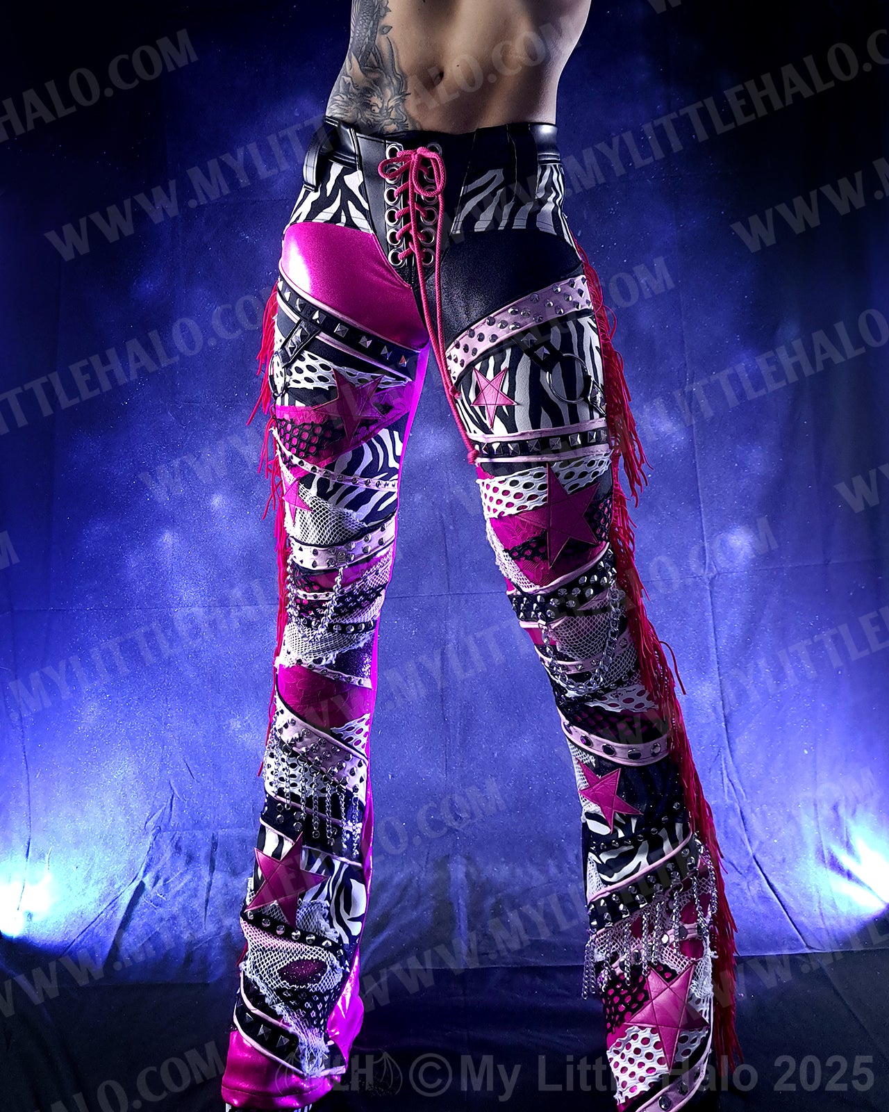 #2 Pink, Black & Zebra Print Collaged Flare Pants