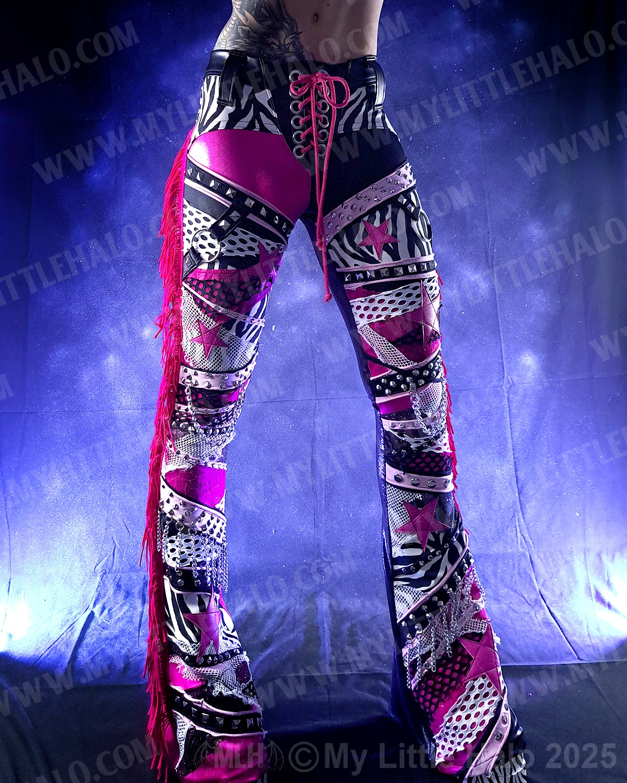 #2 Pink, Black & Zebra Print Collaged Flare Pants