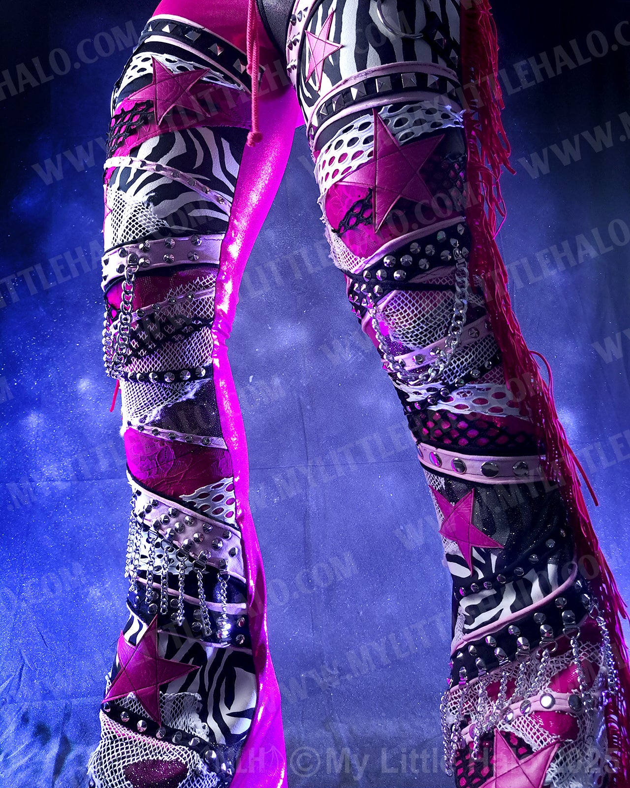 #2 Pink, Black & Zebra Print Collaged Flare Pants