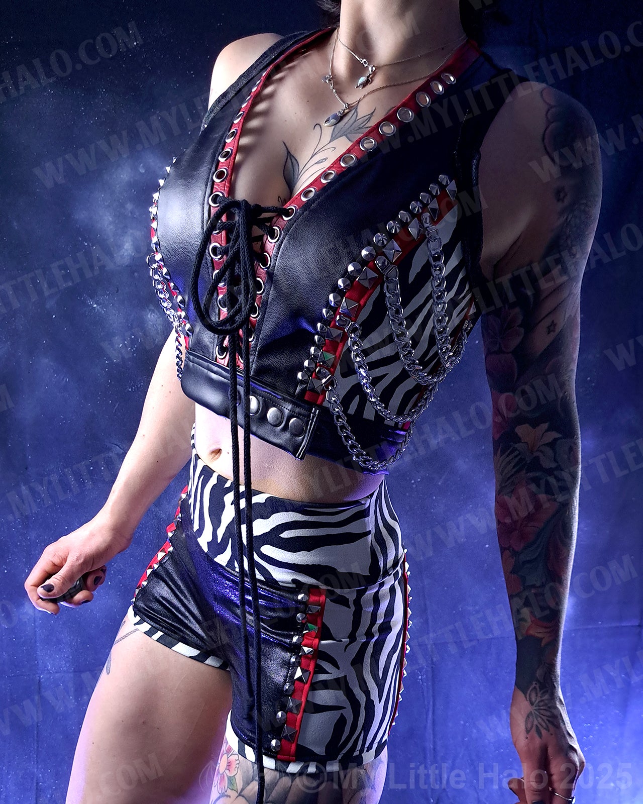 #2 Red, Black & Zebra Print Moto Vest