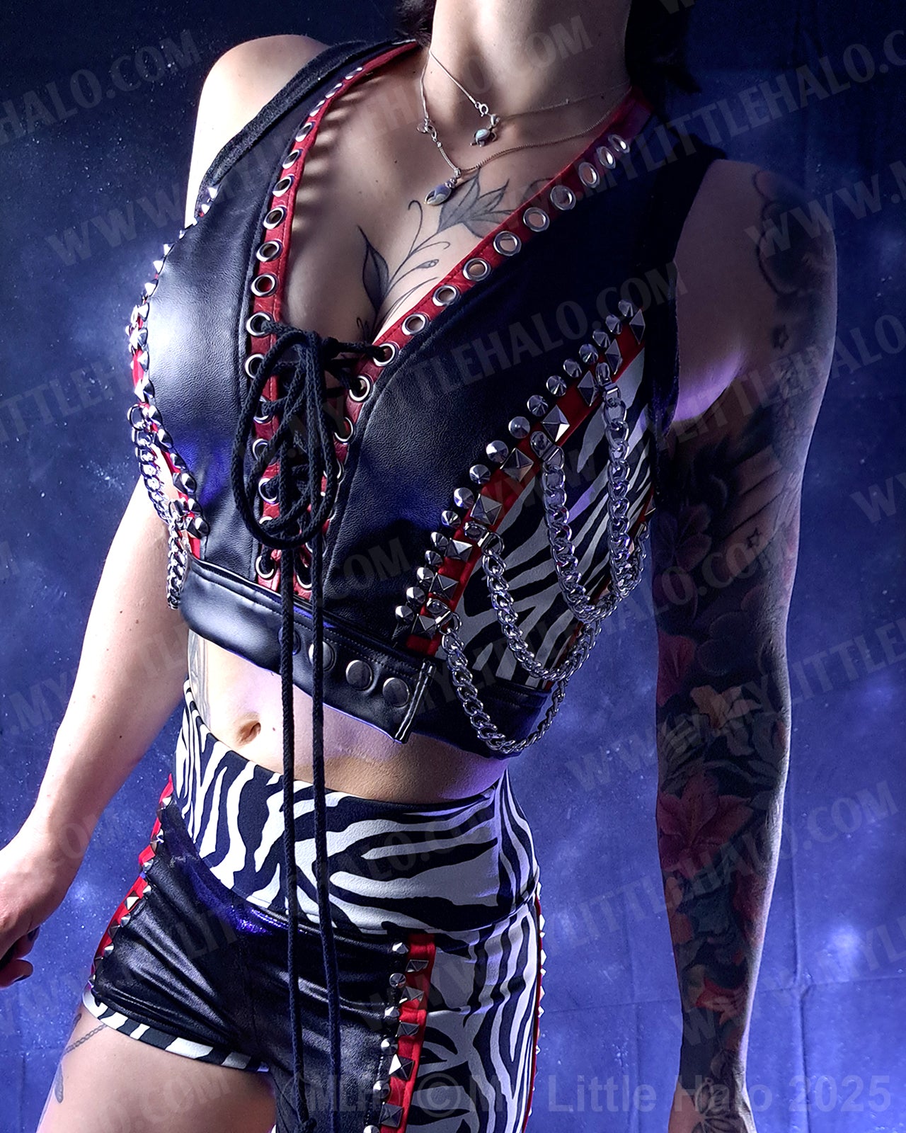 #2 Red, Black & Zebra Print Moto Vest