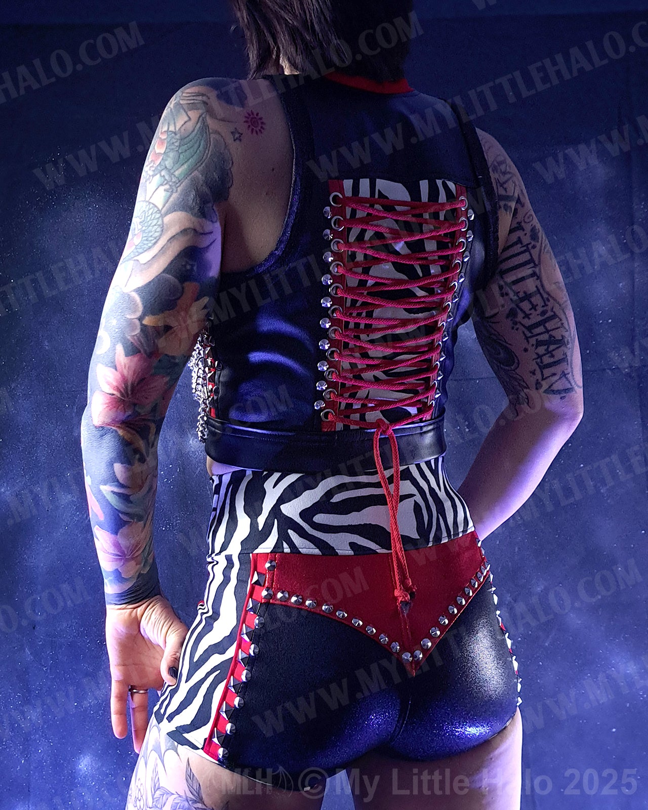 #2 Red, Black & Zebra Print Moto Vest
