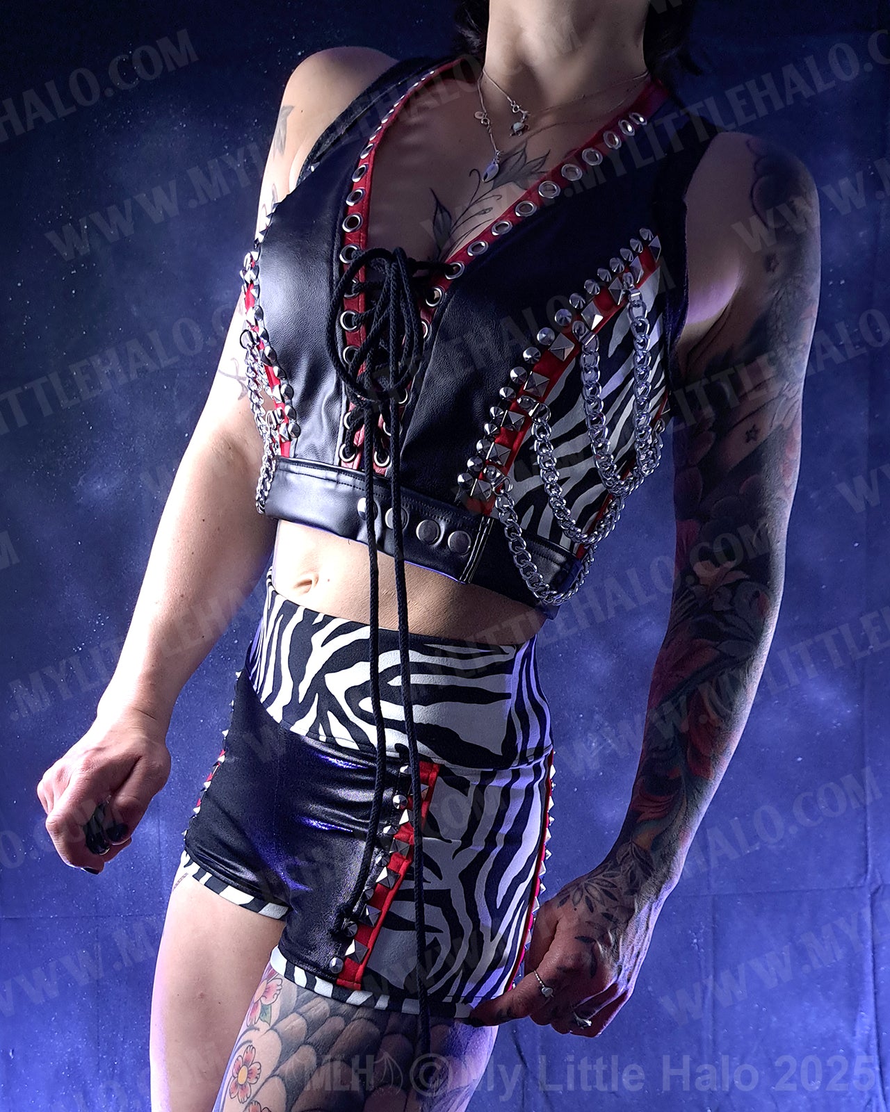 #2 Red, Black & Zebra Print Moto Vest