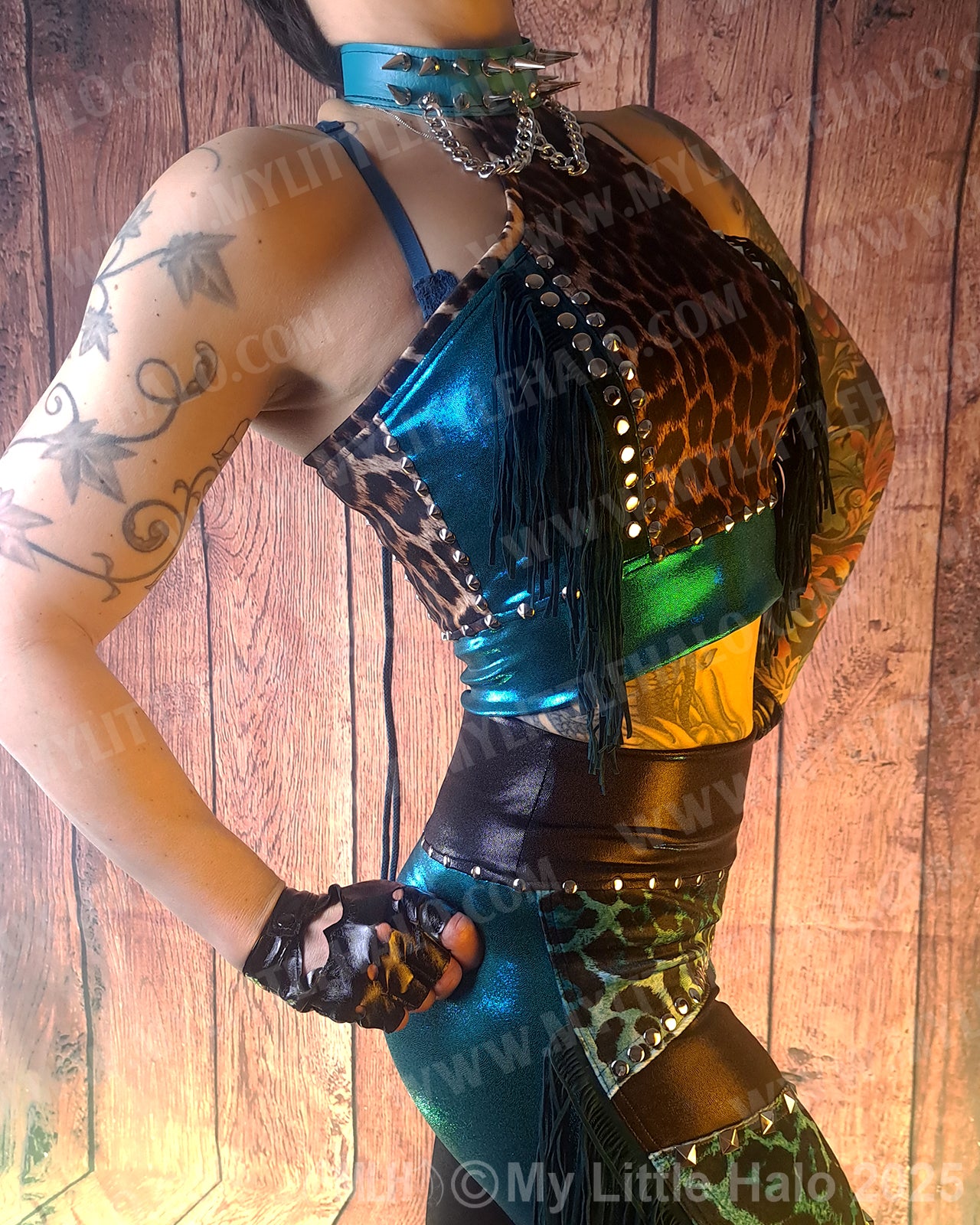 #2 Teal & Leopard Spiked Choker Halter