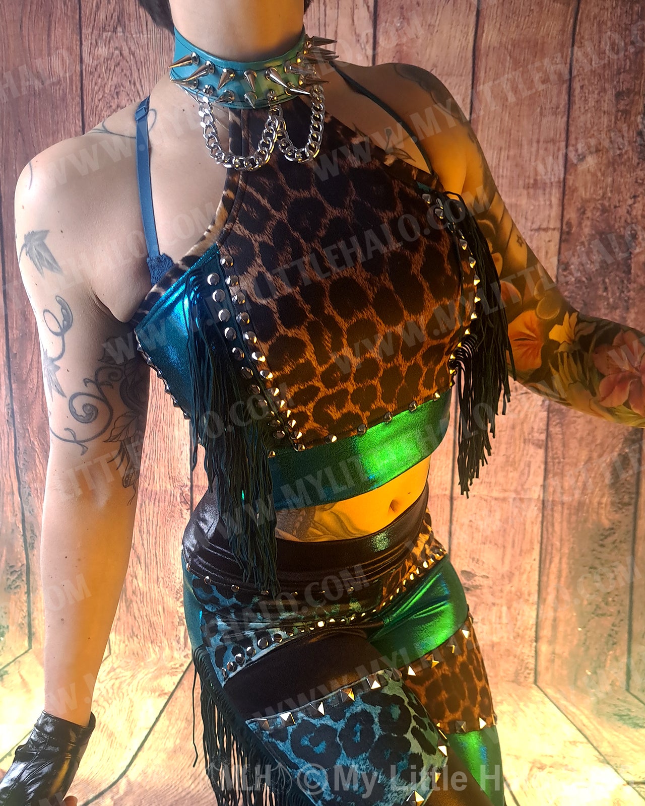 #2 Teal & Leopard Spiked Choker Halter