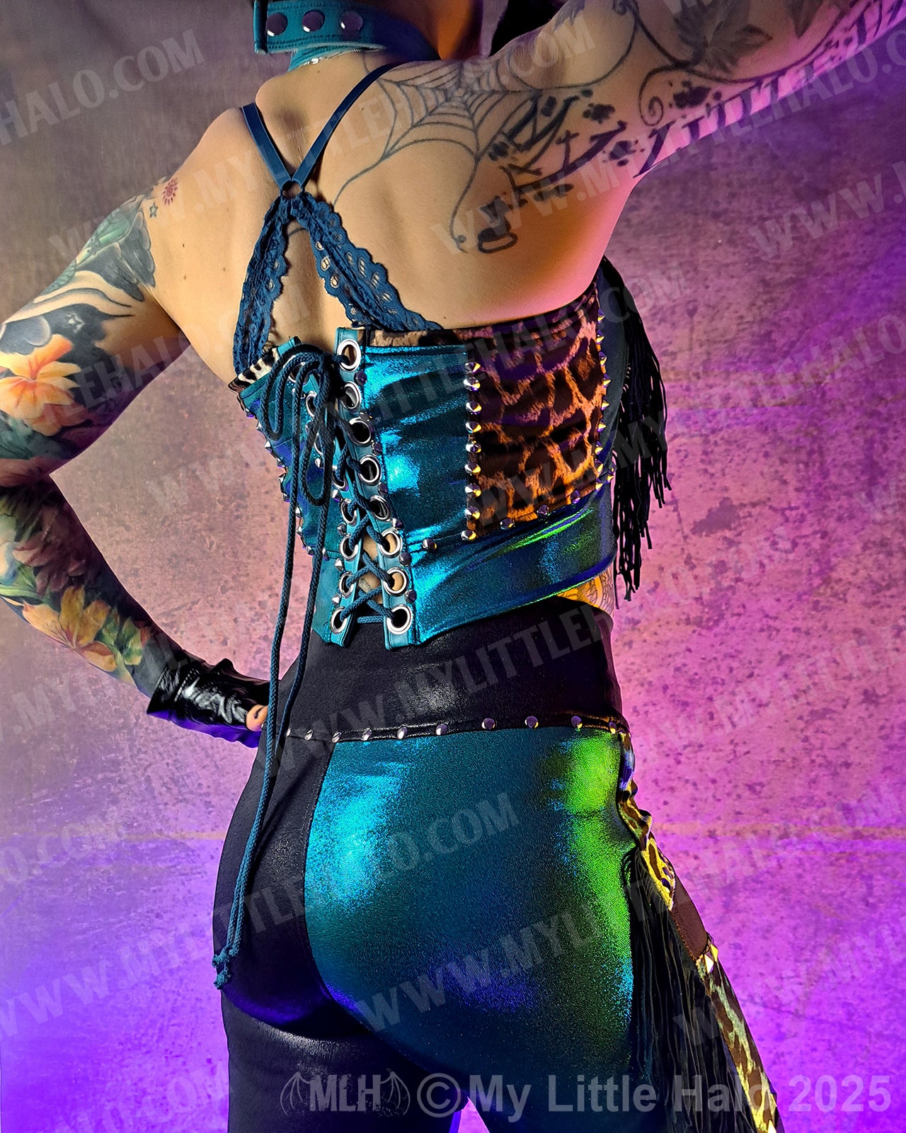 #2 Teal & Leopard Spiked Choker Halter