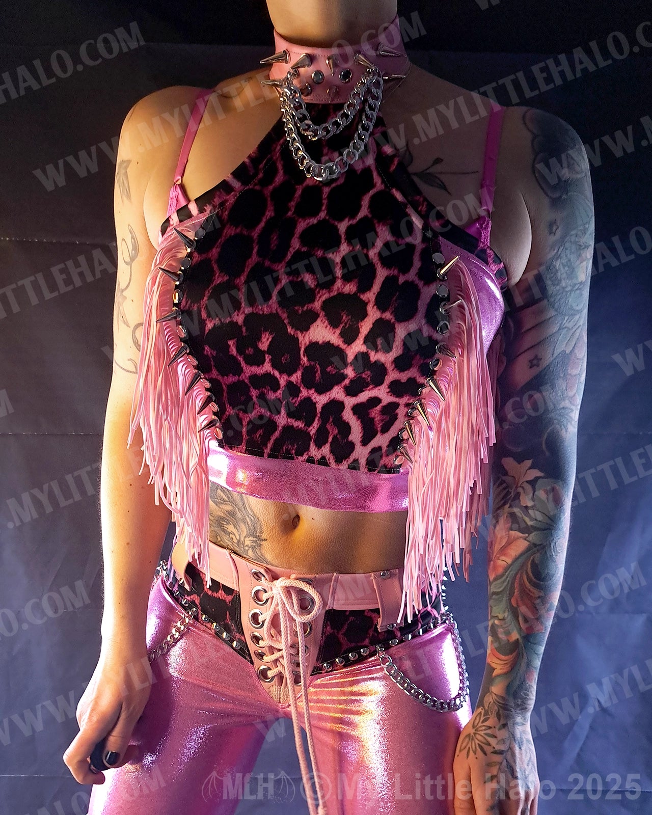 #2 Pink Candy & Leopard Fringed Crop Top (02-25-01-1-02)
