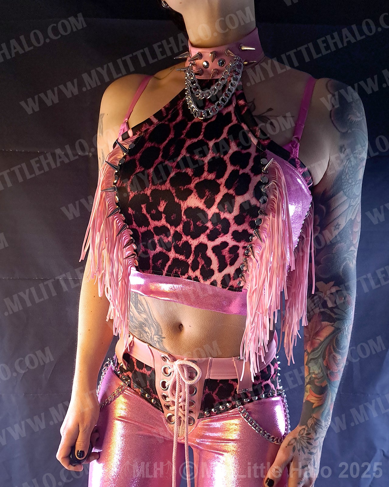 #2 Pink Candy & Leopard Fringed Crop Top (02-25-01-1-02)