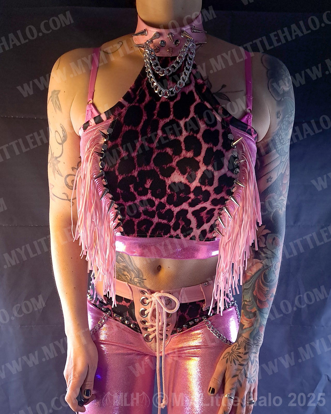 #2 Pink Candy & Leopard Fringed Crop Top (02-25-01-1-02)