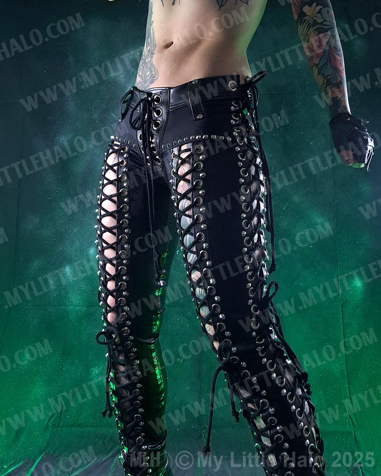 #3 Black Spandex & Leather Double Lace up Pants