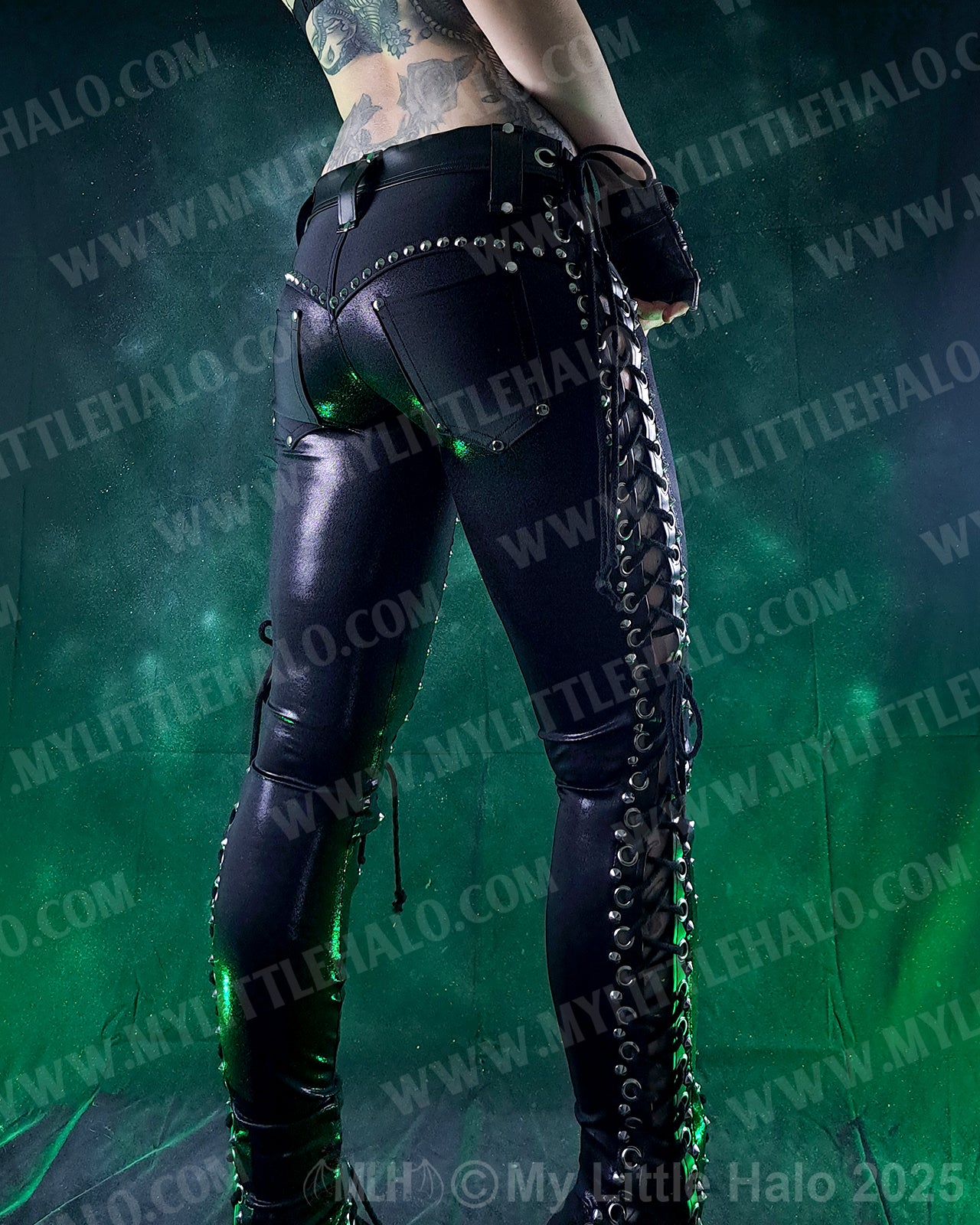 #3 Black Spandex & Leather Double Lace up Pants
