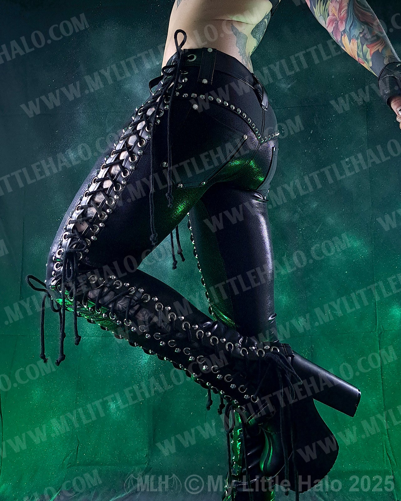 #3 Black Spandex & Leather Double Lace up Pants