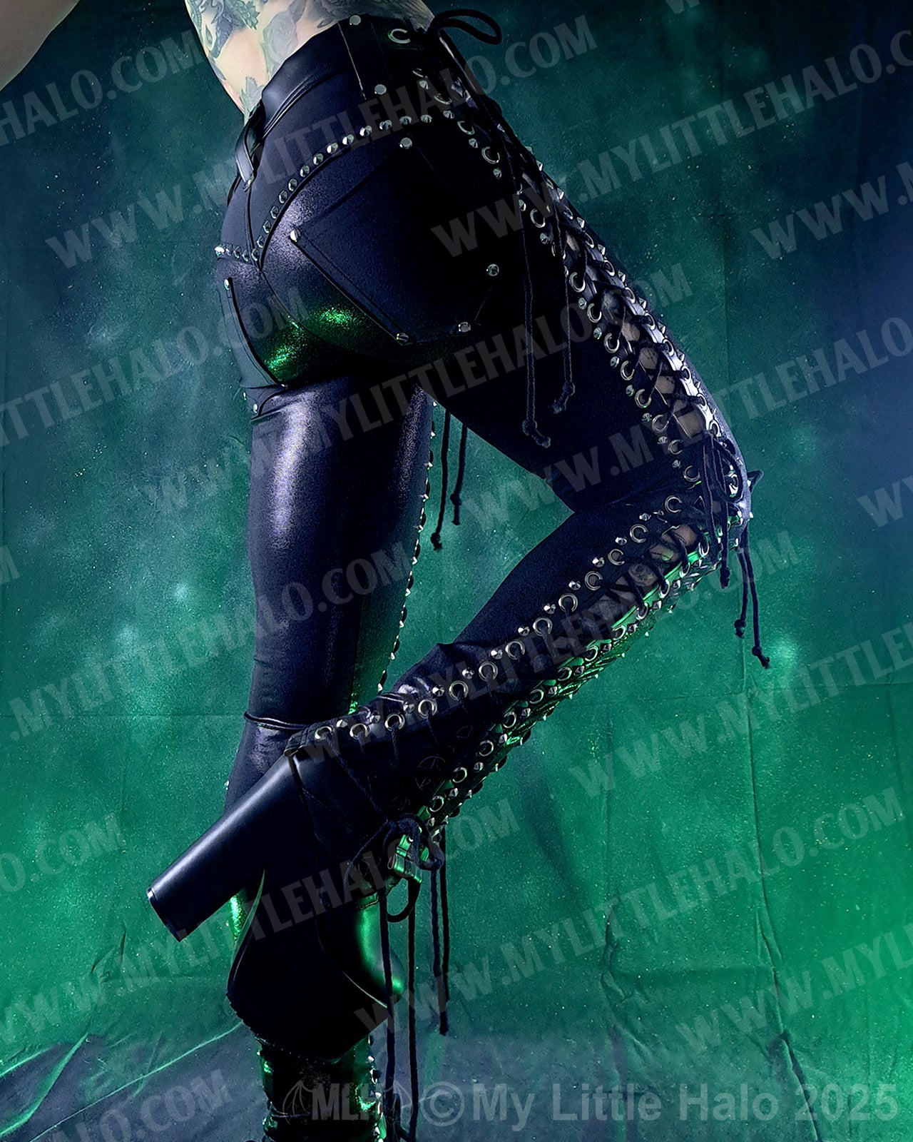 #3 Black Spandex & Leather Double Lace up Pants