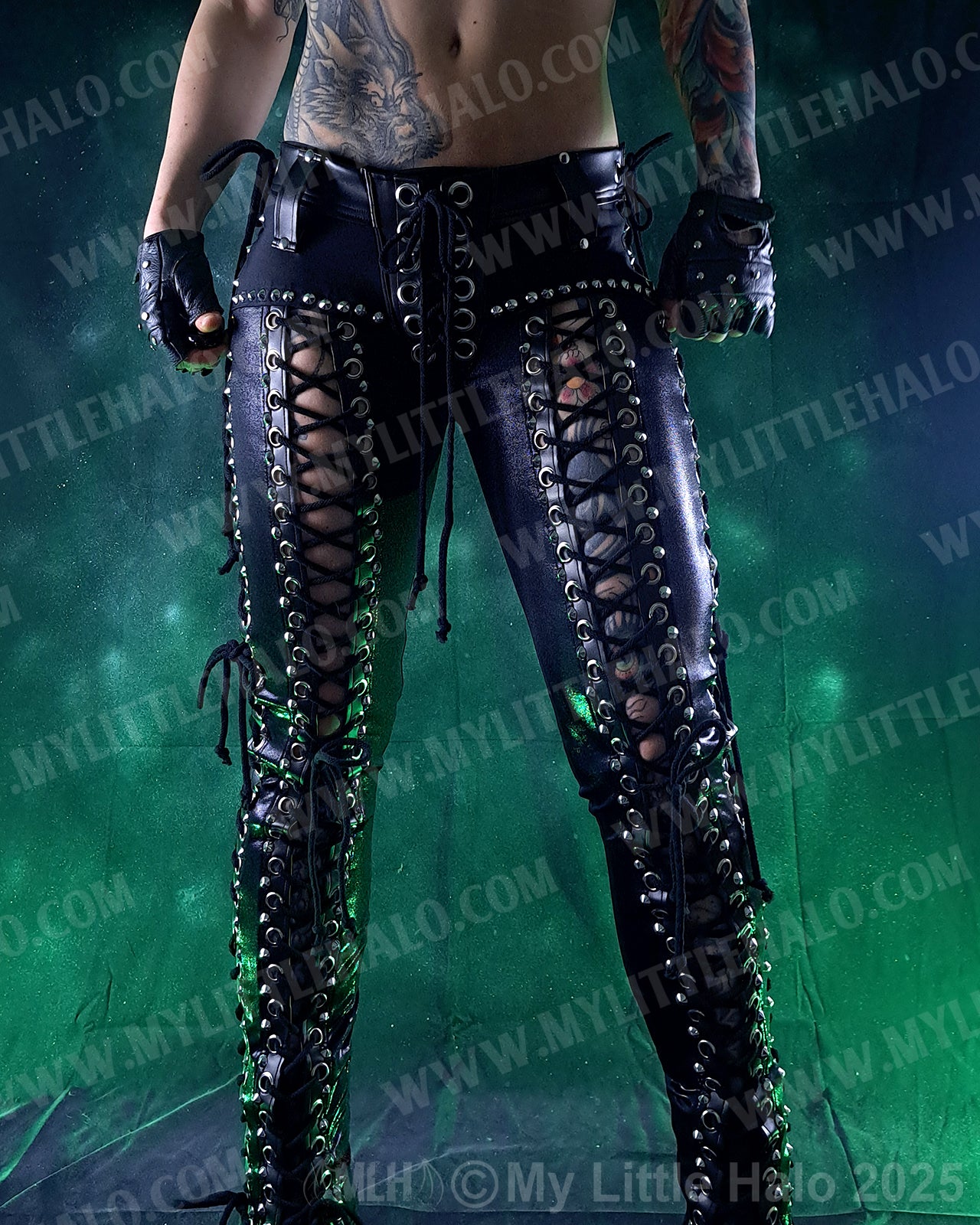 #3 Black Spandex & Leather Double Lace up Pants