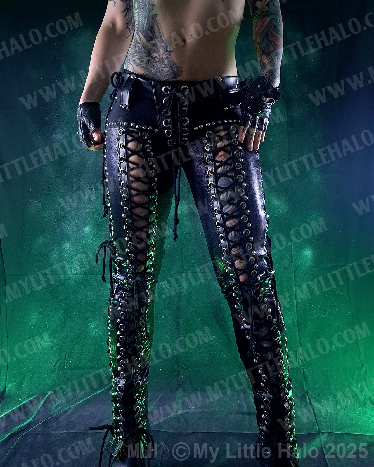 #3 Black Spandex & Leather Double Lace up Pants