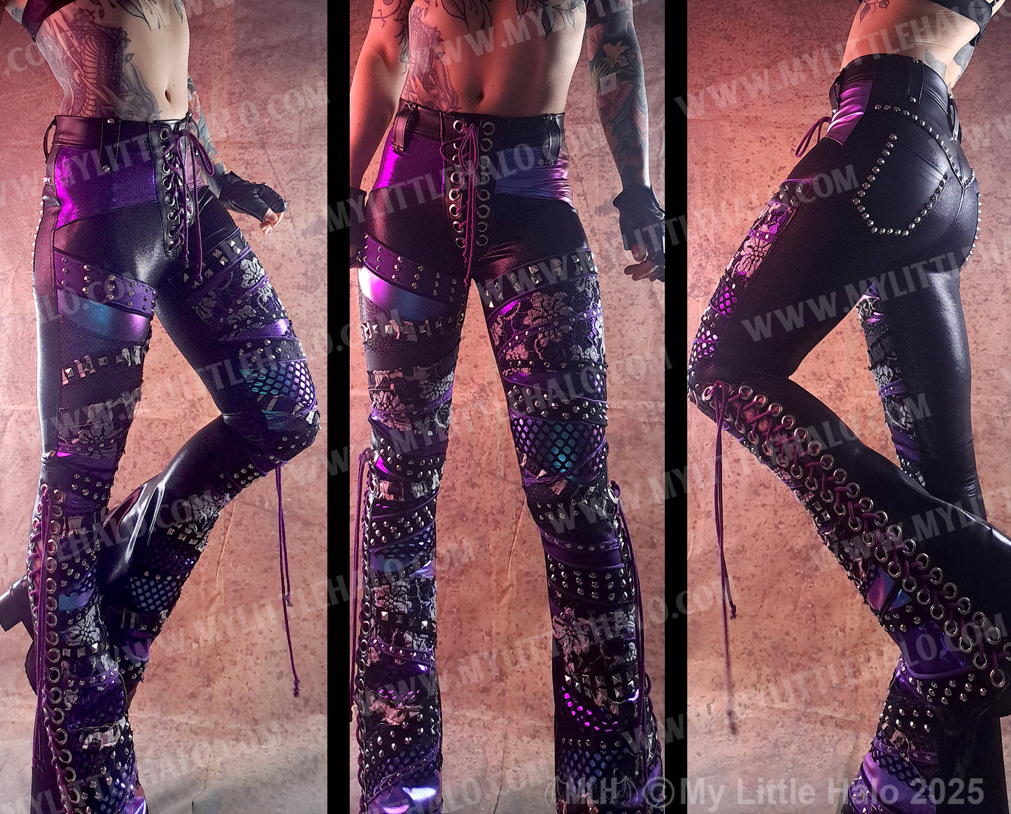 #3 Purple & Mermaid Lace up Collage Flares (03-03-24-12-1-03)