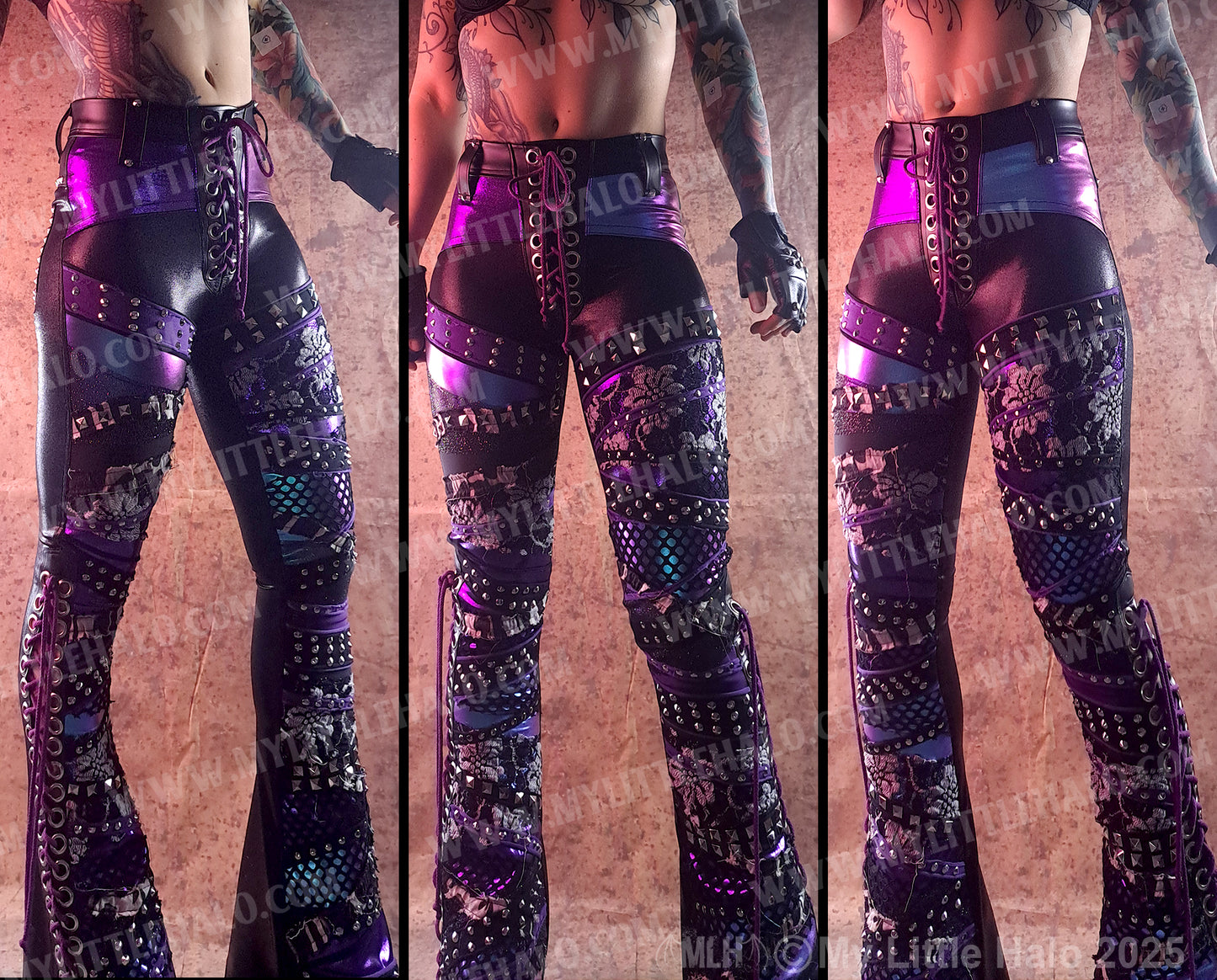 #3 Purple & Mermaid Lace up Collage Flares (03-03-24-12-1-03)