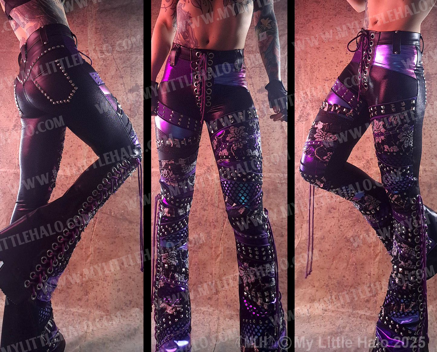 #3 Purple & Mermaid Lace up Collage Flares (03-03-24-12-1-03)