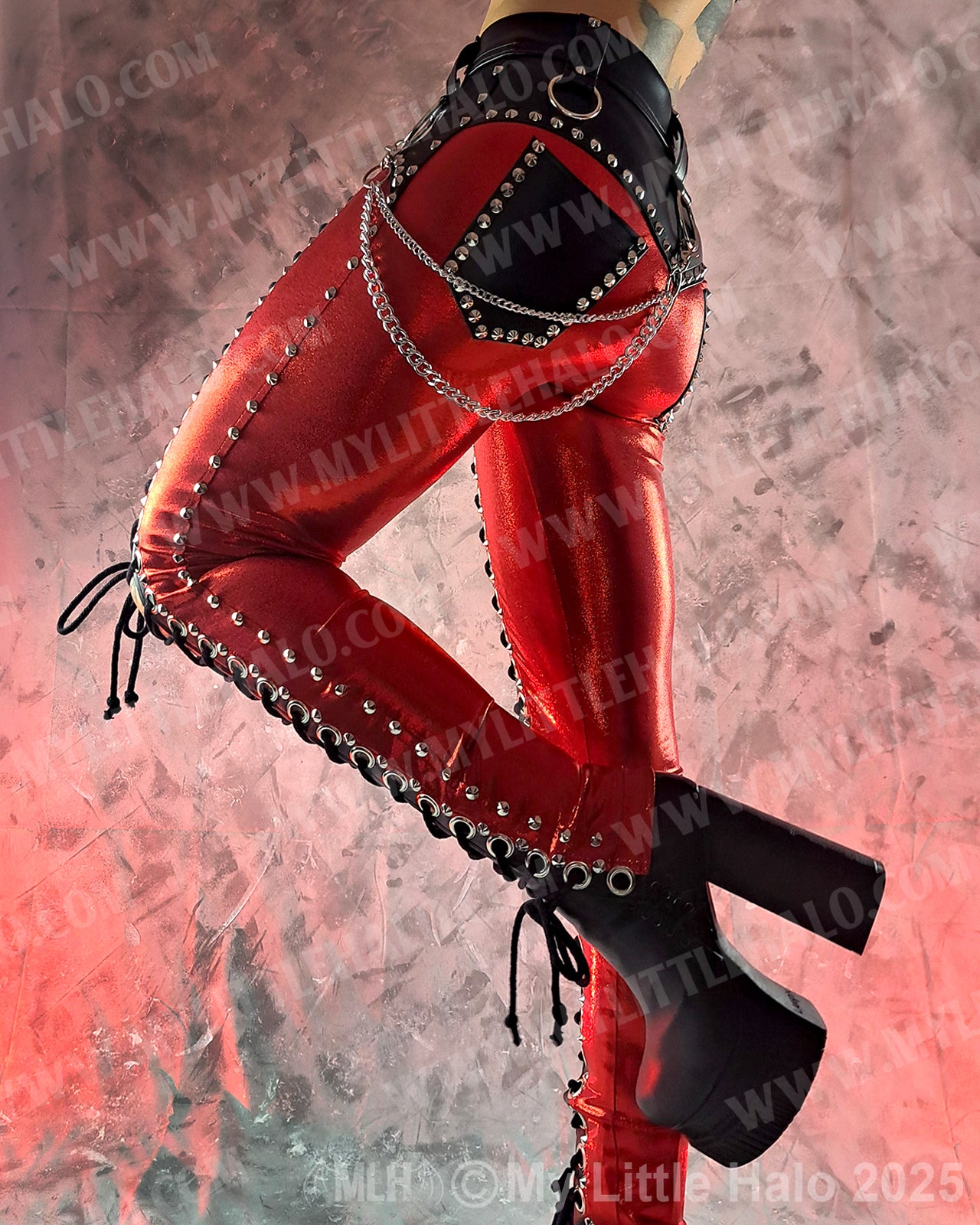 #3 Red & Black Front Lace up Pants