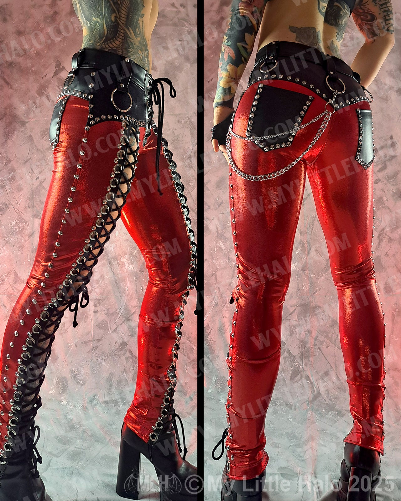 #3 Red & Black Front Lace up Pants