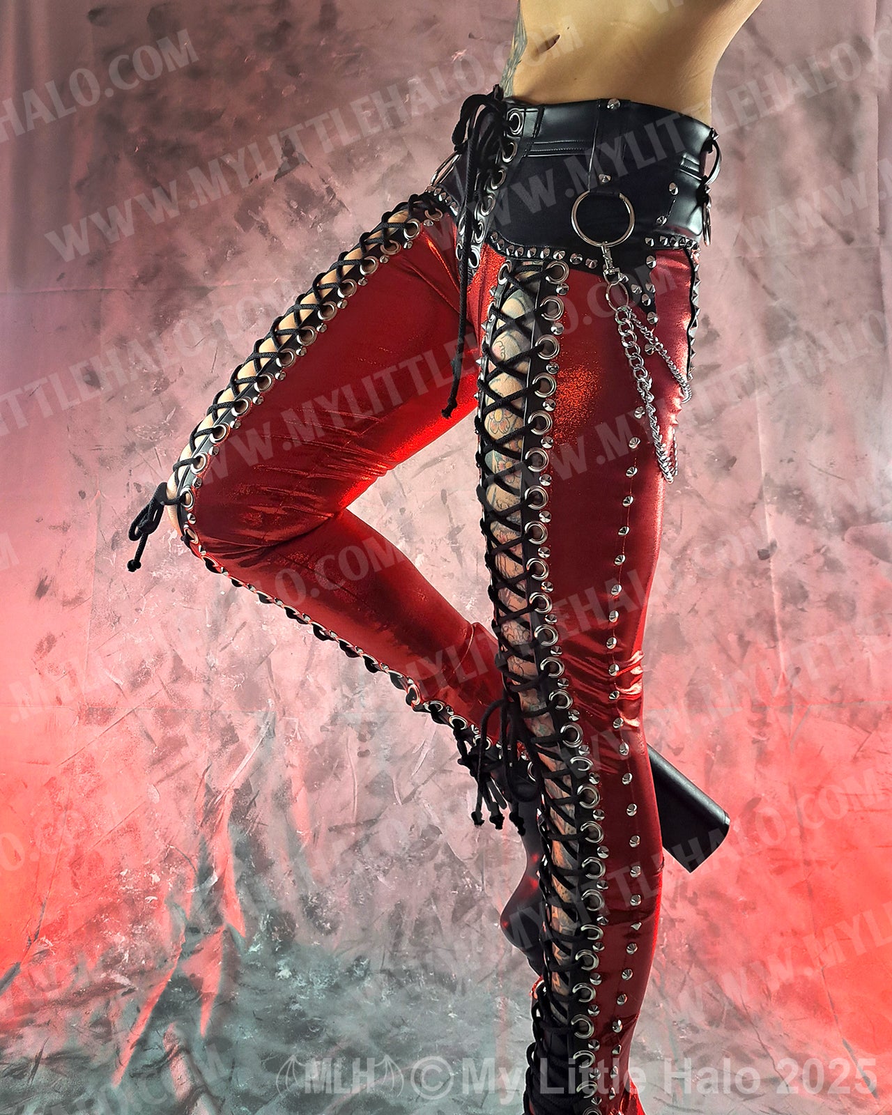#3 Red & Black Front Lace up Pants