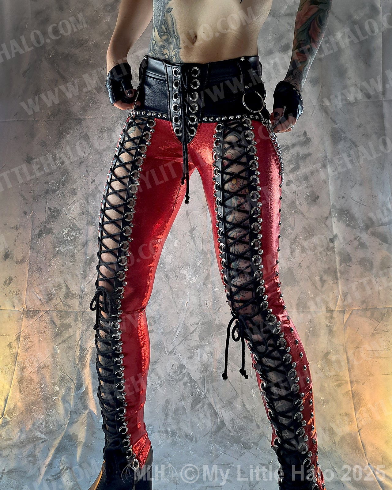 #3 Red & Black Front Lace up Pants