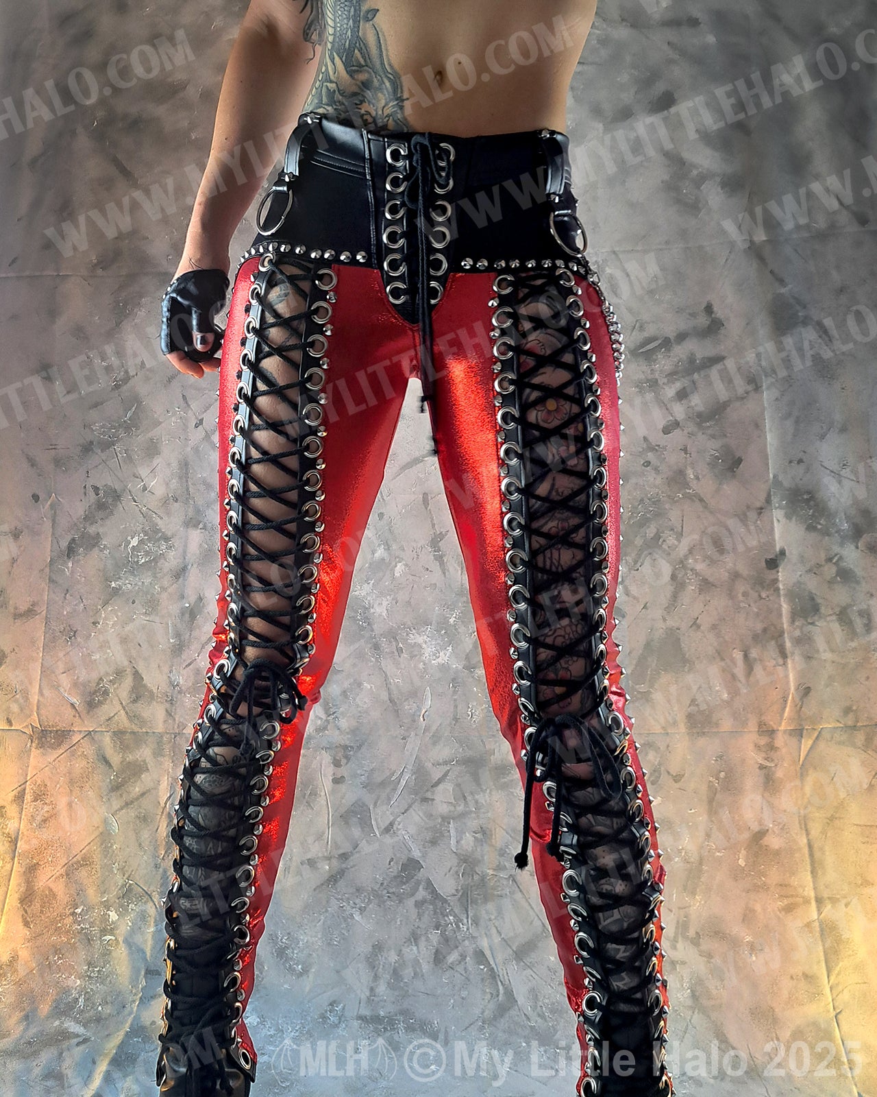 #3 Red & Black Front Lace up Pants