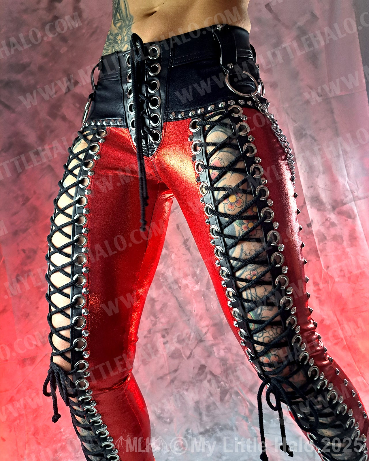 #3 Red & Black Front Lace up Pants