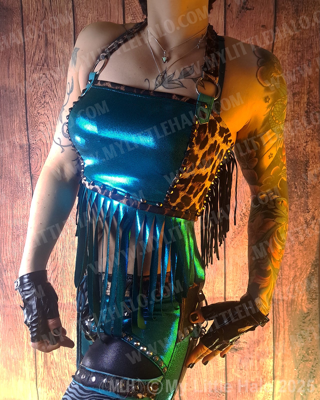 #3 Teal & Leopard Fringed Halter