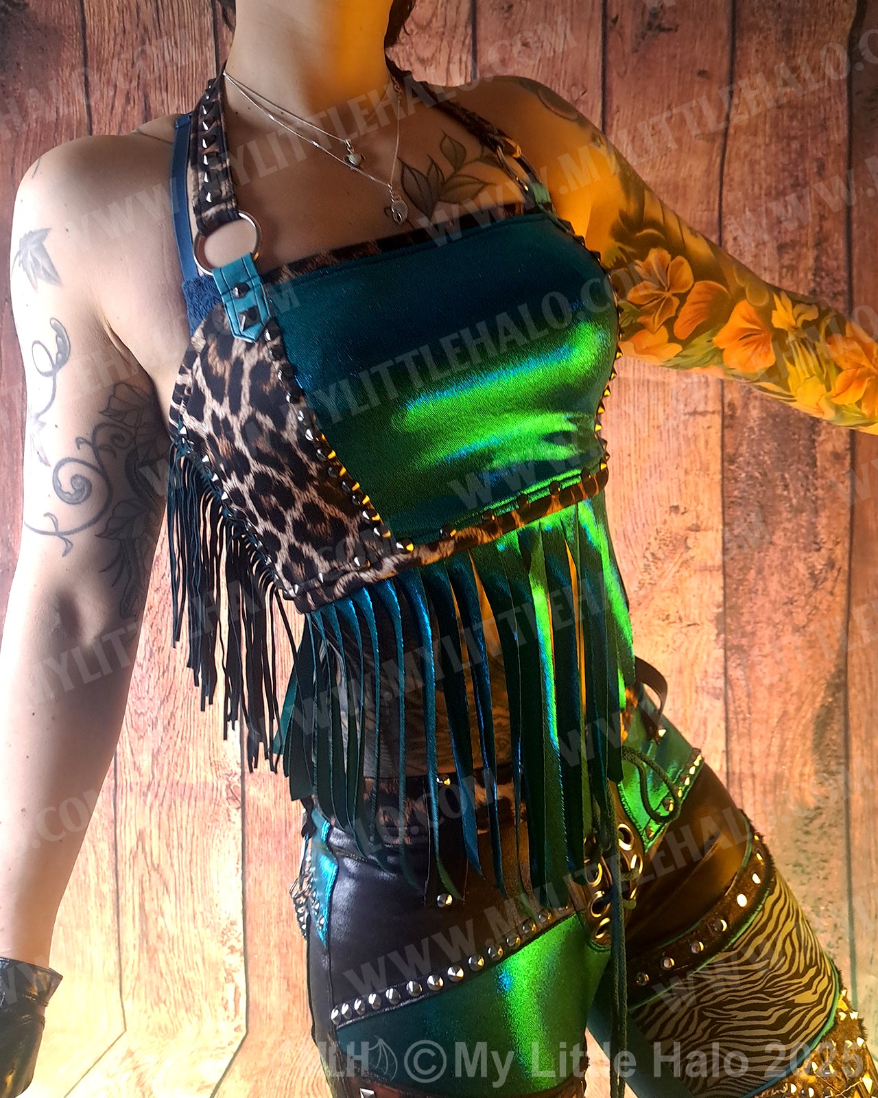 #3 Teal & Leopard Fringed Halter