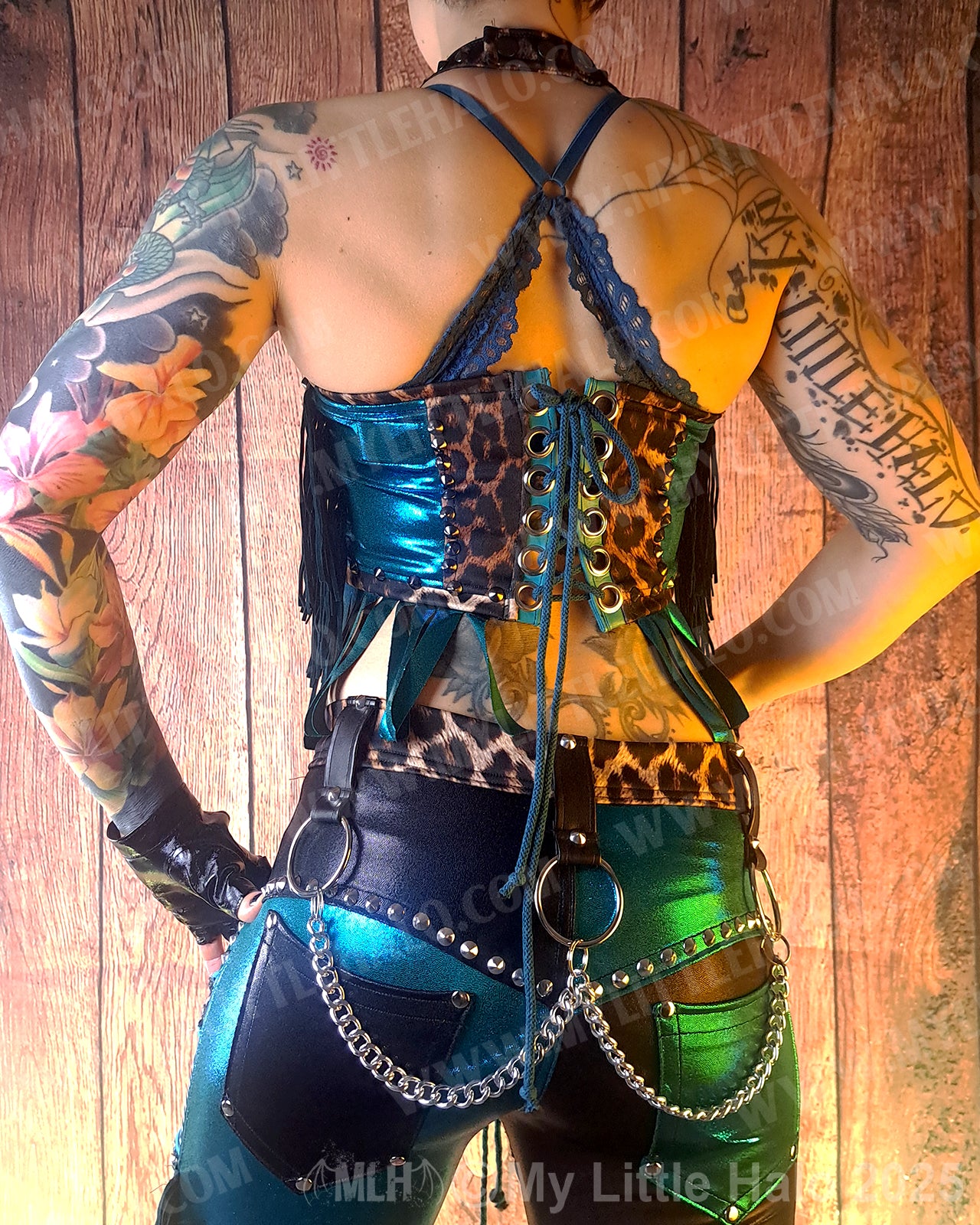 #3 Teal & Leopard Fringed Halter