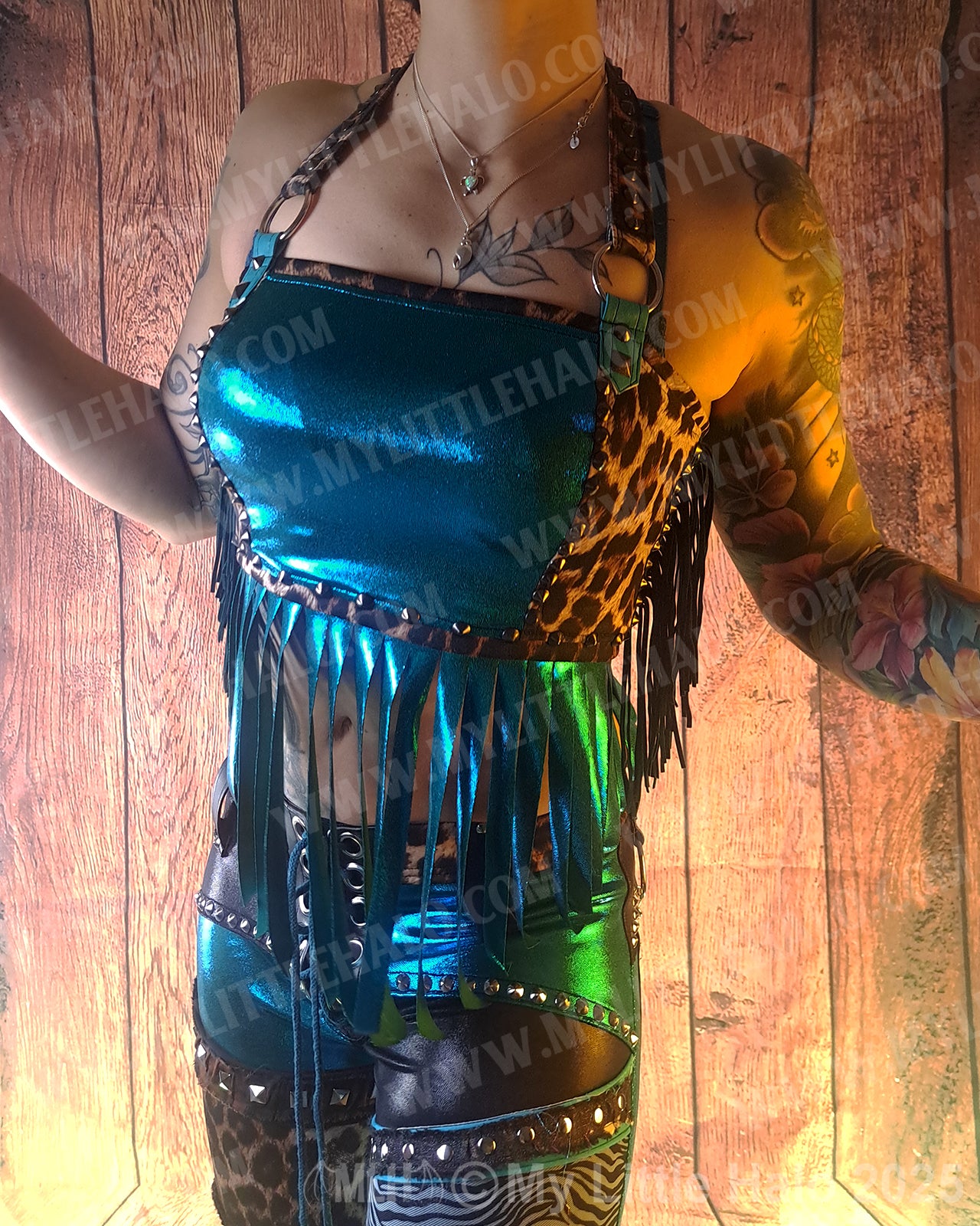 #3 Teal & Leopard Fringed Halter